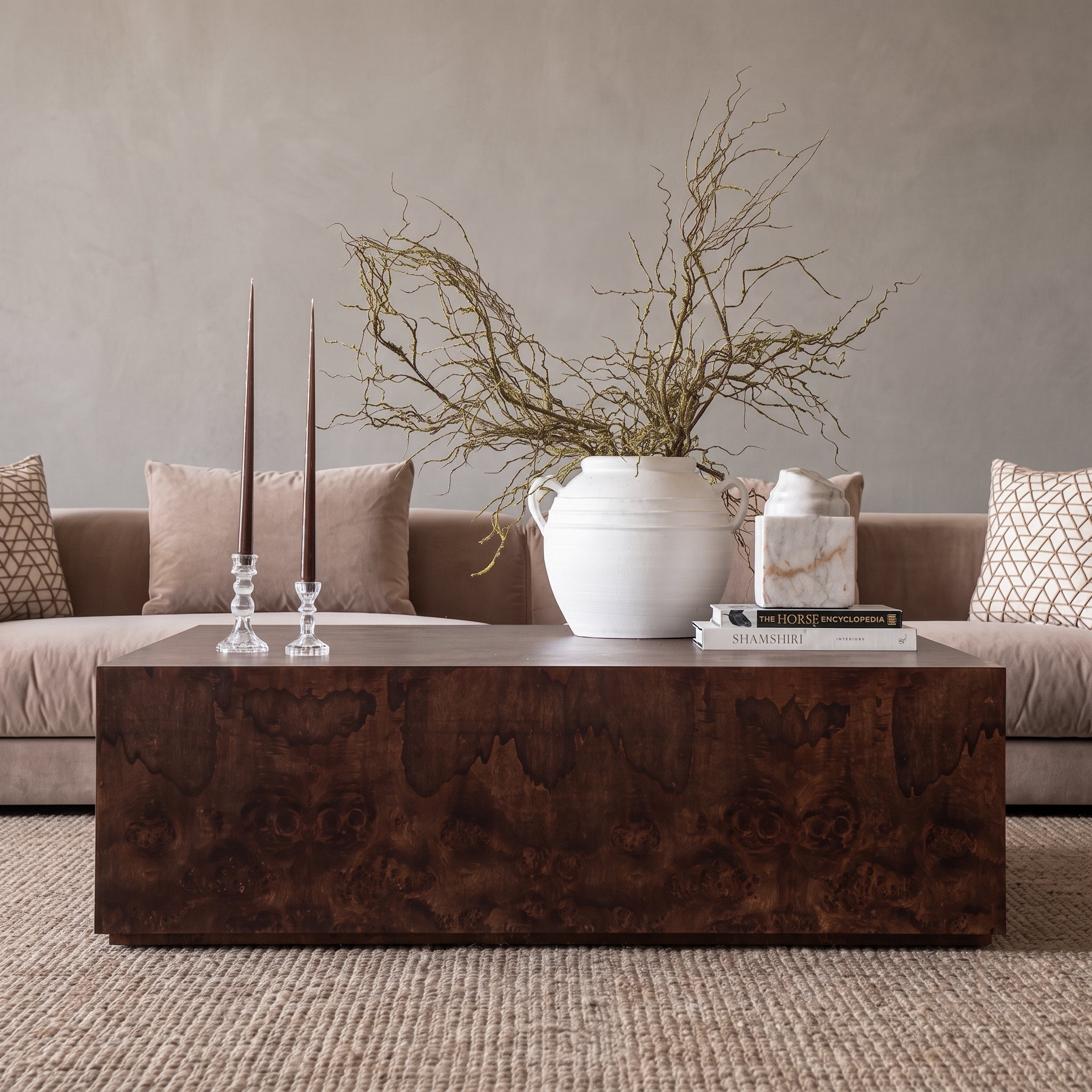 Alden Burl Wood Big Square Coffee Table - WALNUT