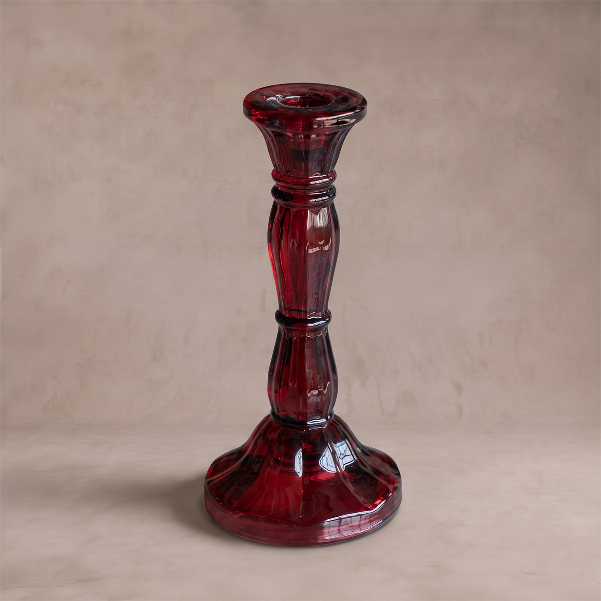 Amelia Tall Red Glass Candlestick