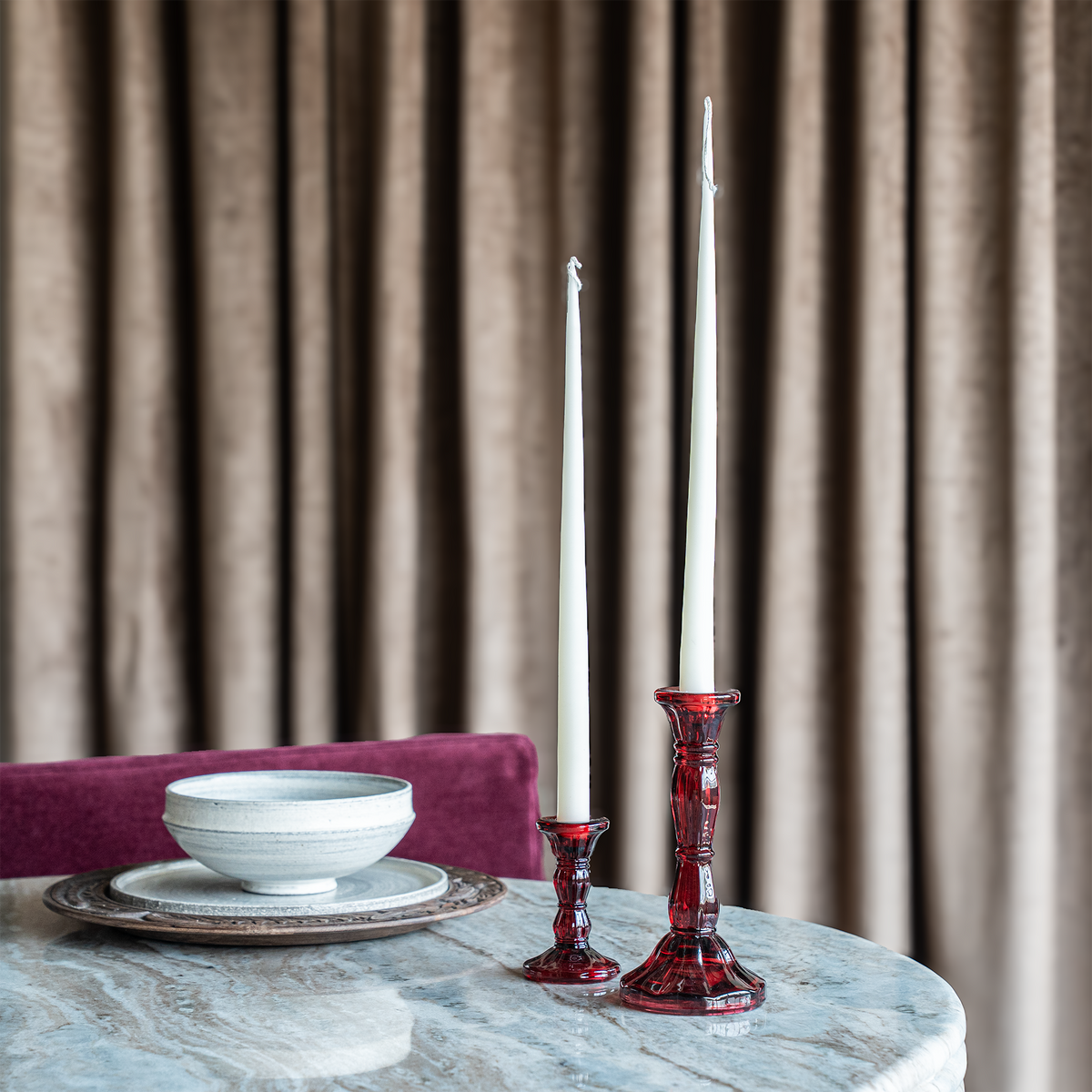 Amelia Tall Red Glass Candlestick