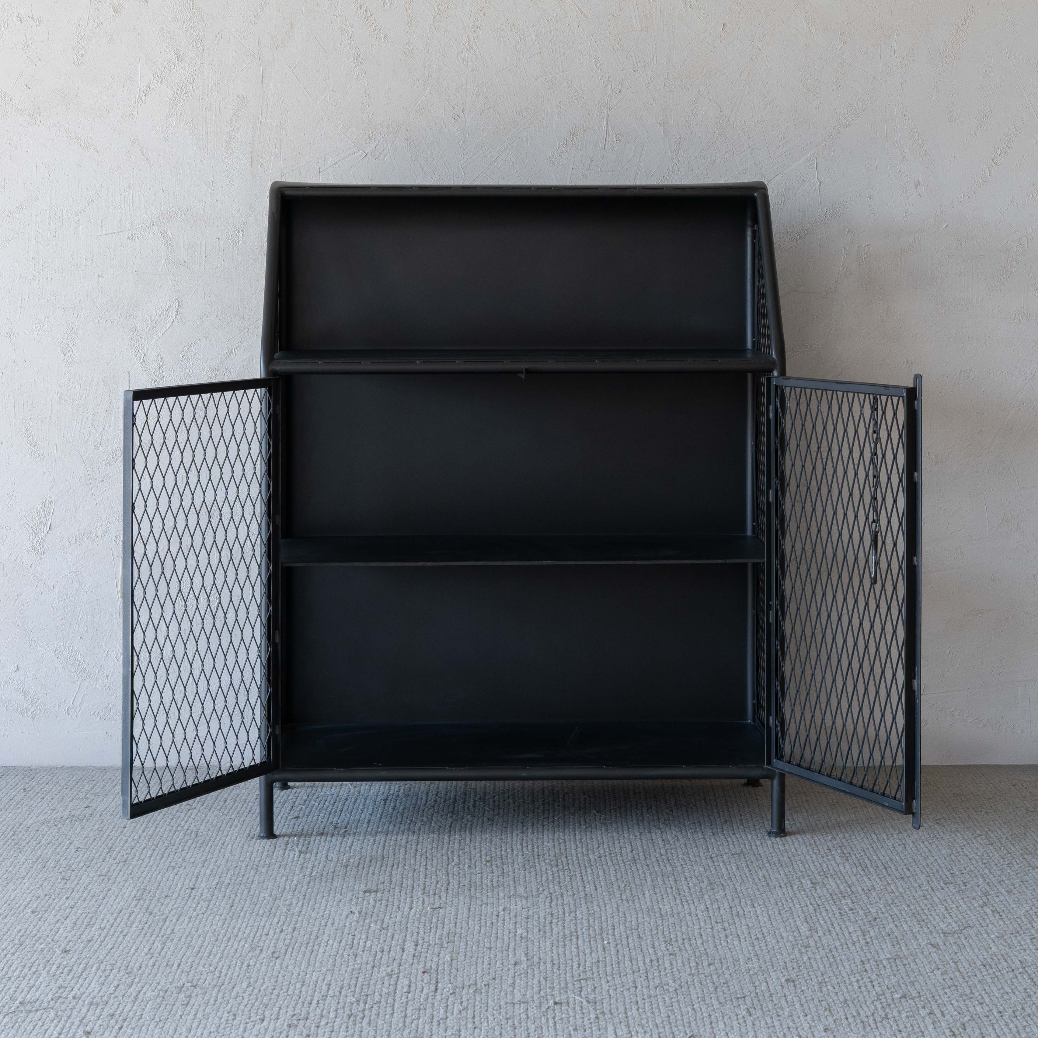 Arthur Grey Wash Industrial Bar Cabinet with Steel Mesh