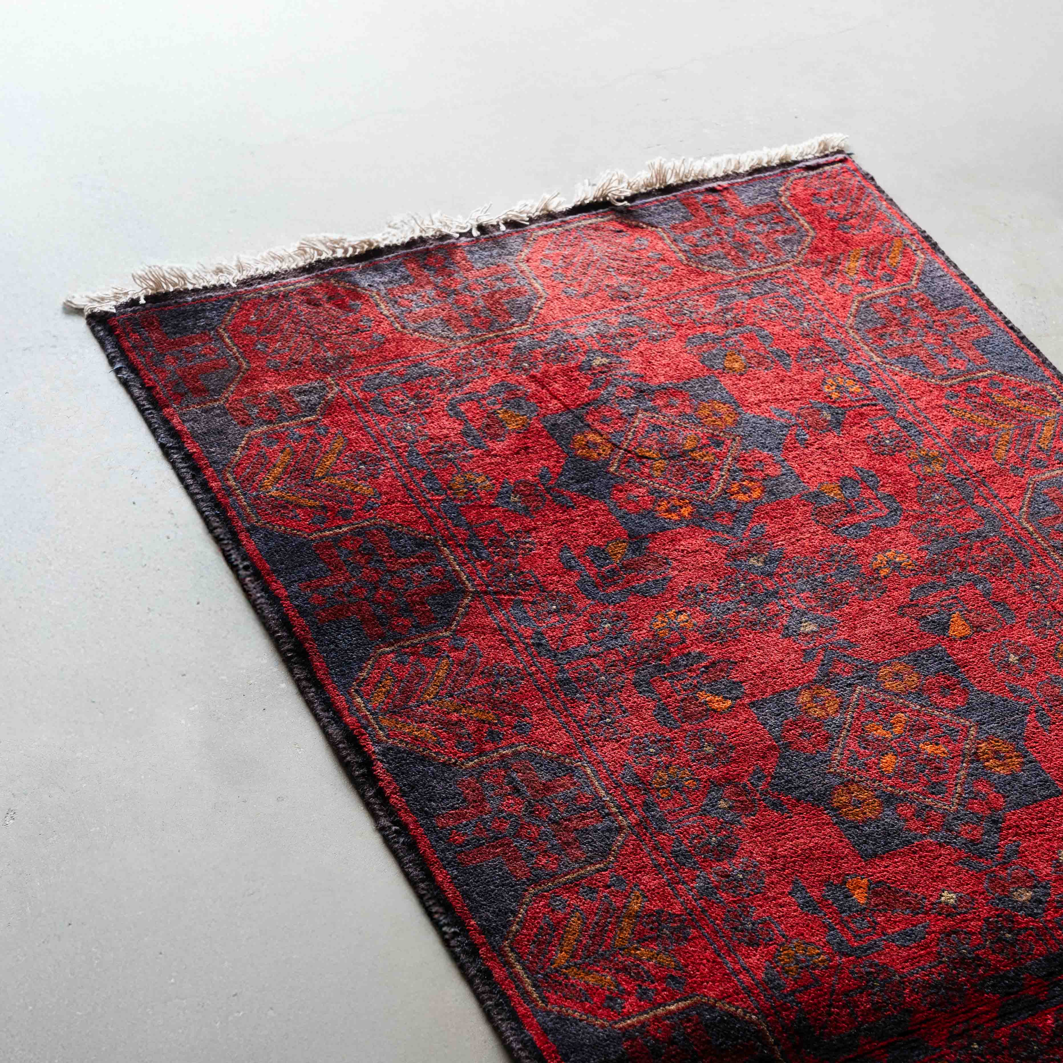 Azure Runner Handcrafted Red Vintage Style Wool Afghan Rug