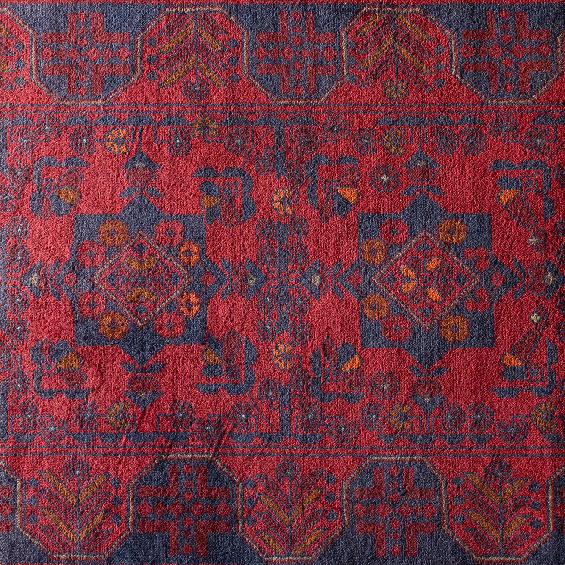 Azure Runner Handcrafted Red Vintage Style Wool Afghan Rug