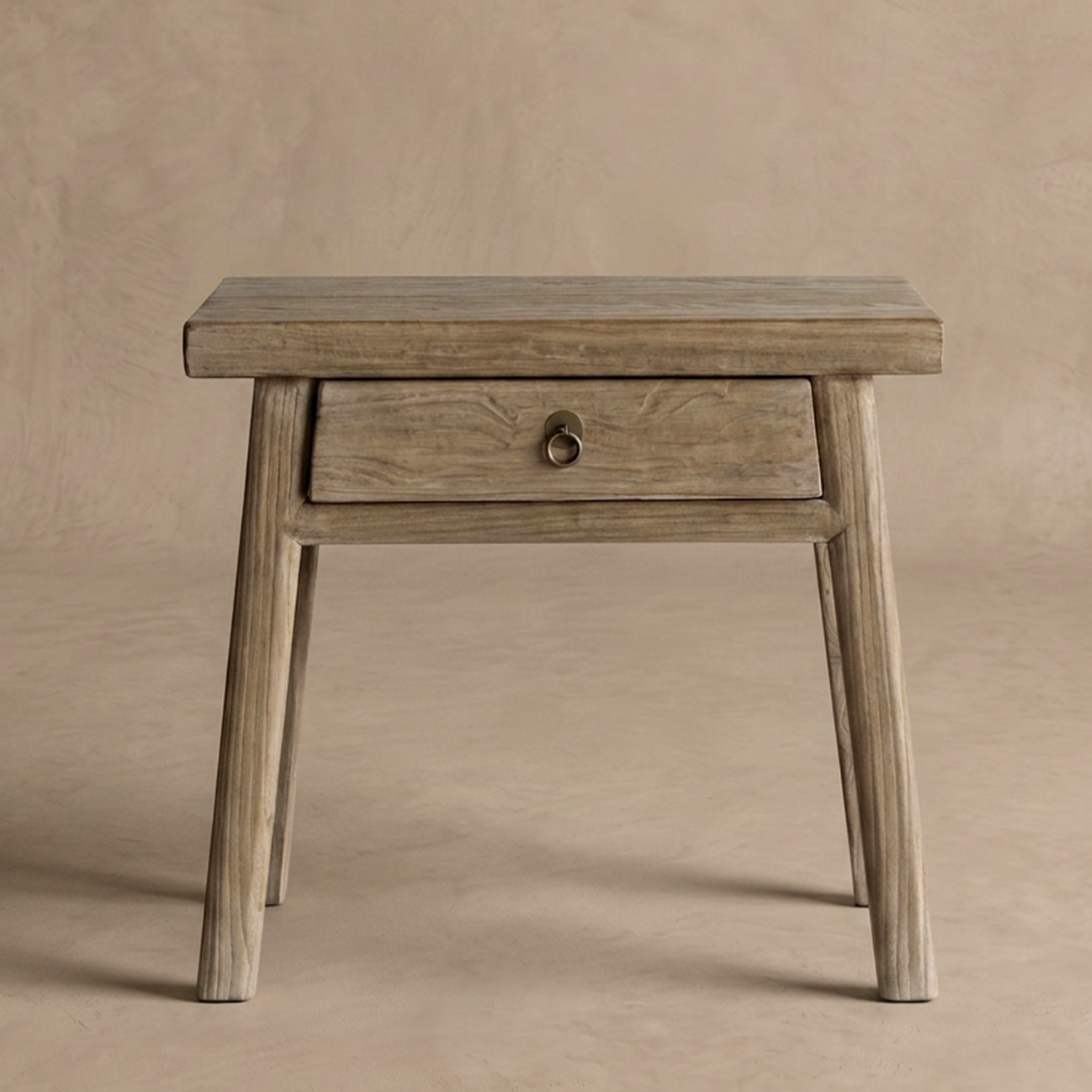 Velric Elm Wood Bed Side Table W/Drawers