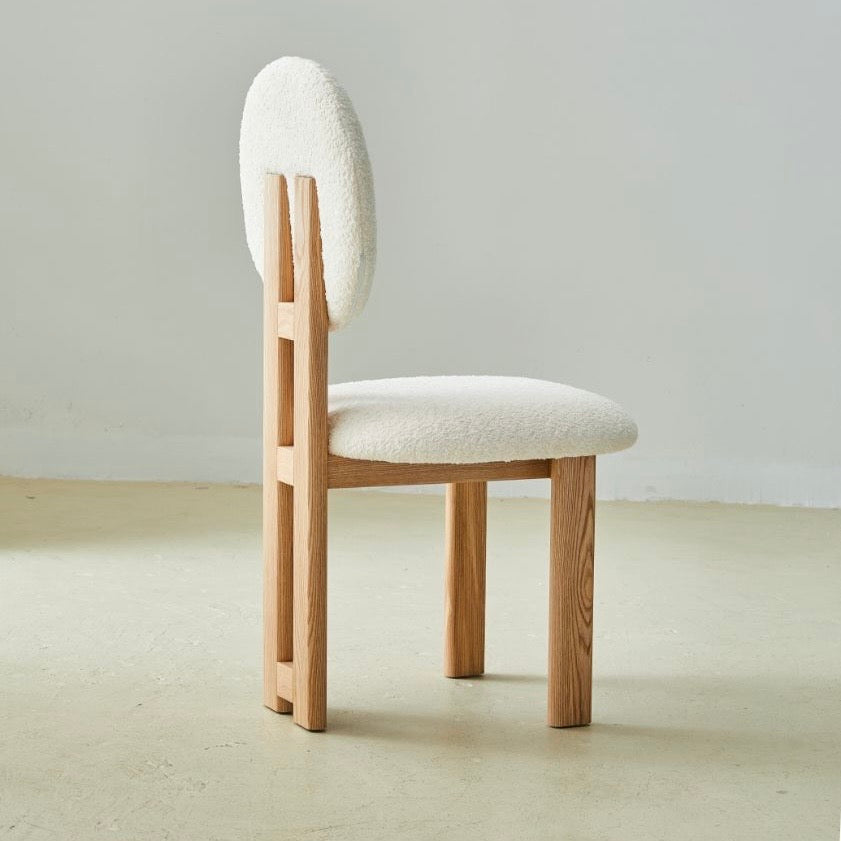 Mid-Century Modern Solid Wood & White Boucle Dining Chair ( Pre-Order 60Days Delivery)