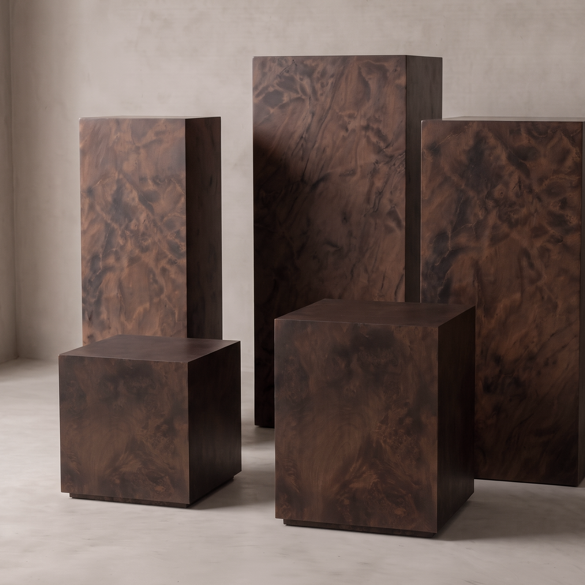 Burl Wood Walnut- Custom Size Pedestal & Side Table