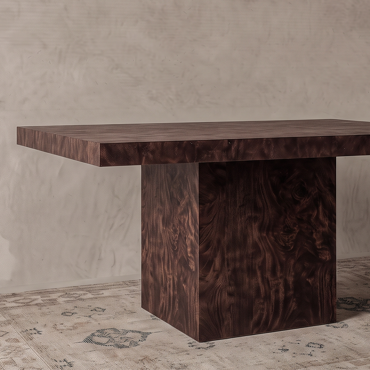 Haven Burl Wood Square Shape Dining Table - WALNUT