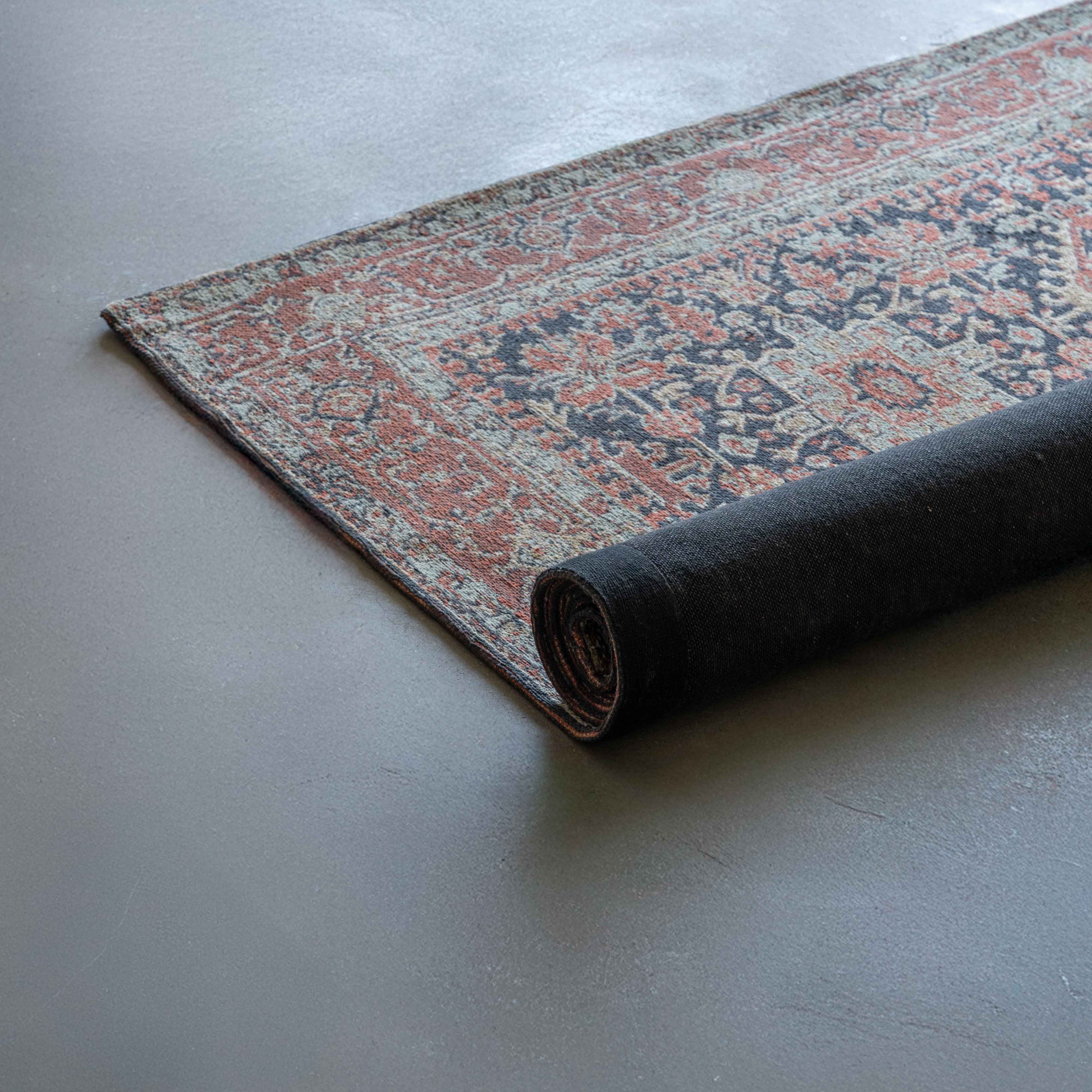 Baluch Dusty Blue Vintage Style Cotton Woven Runner Rug ( 70x240cm )