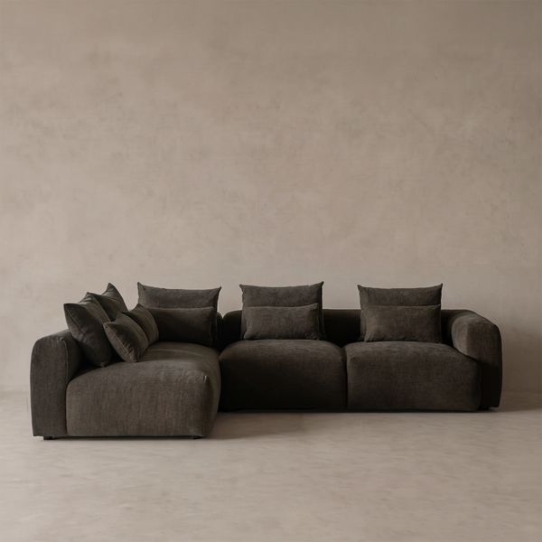 Bellucia low lounge L-shape sofa in dark brown for a modern Dubai living room