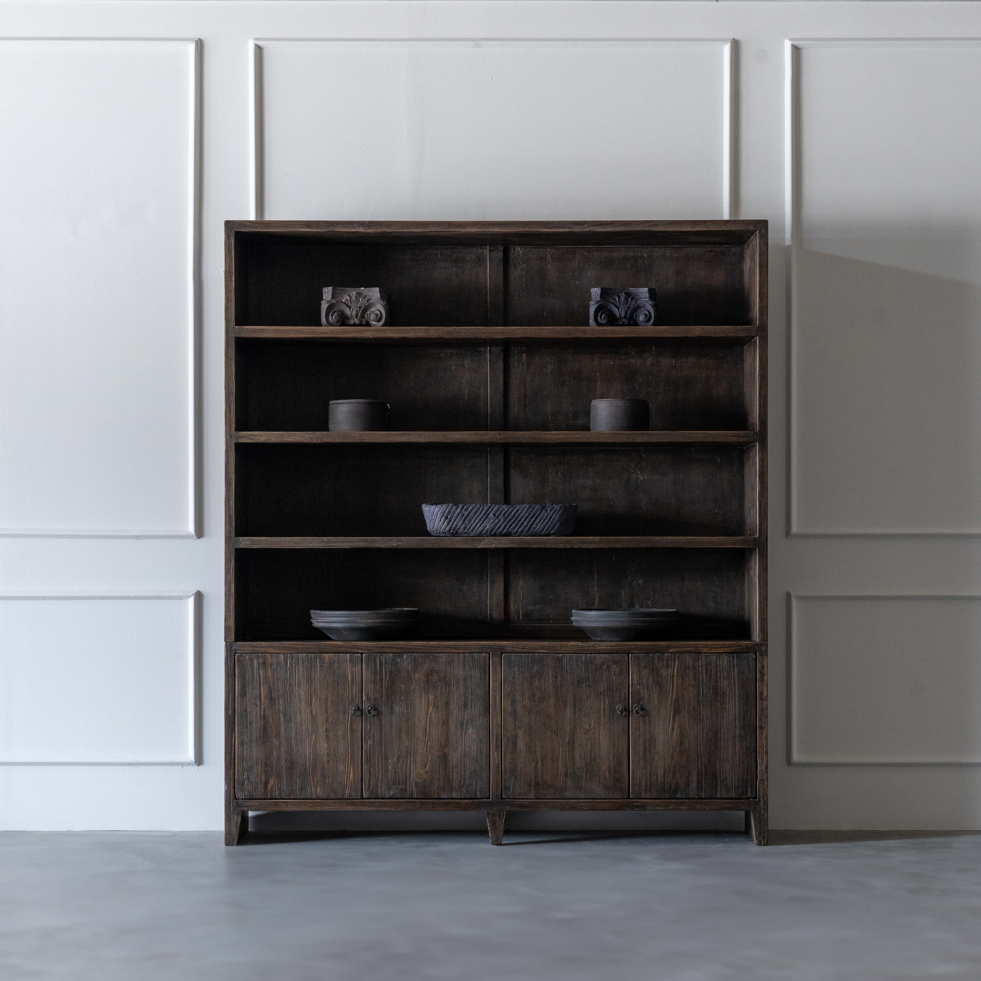 Birdella Solid Wood Antique Classic Book Shelf With Storage Cabinet - Cabinets - WS Living - UAE Modern Home Furniture Stores in Dubai