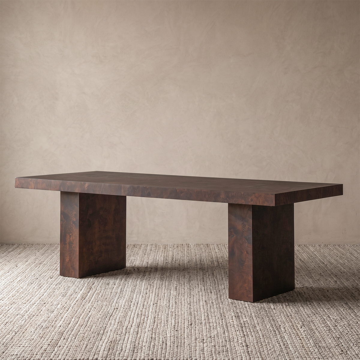 Burl Wood Dark Walnut Rectangle Dining Table