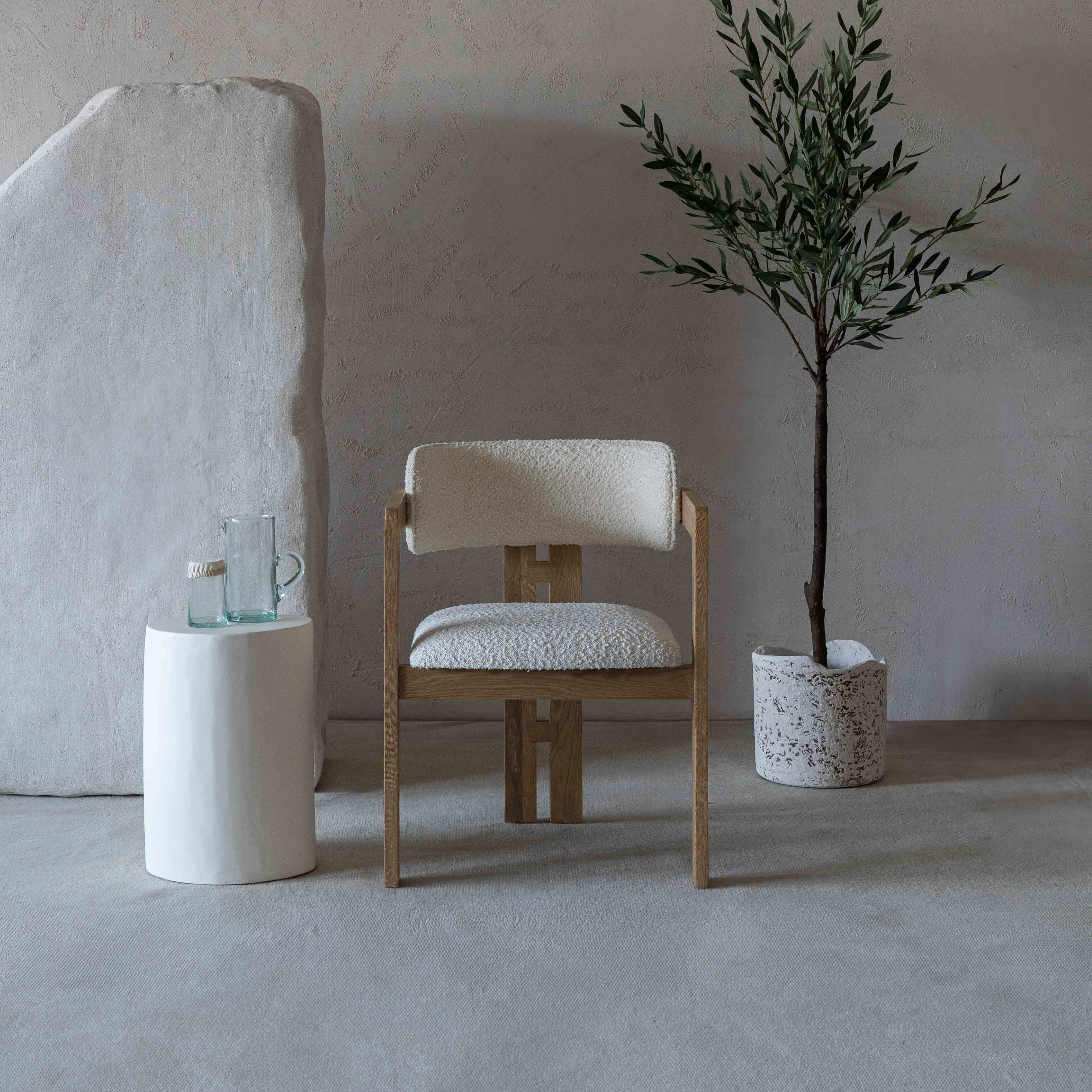 Caden Natural Solid Wood & Boucle Dining Chair