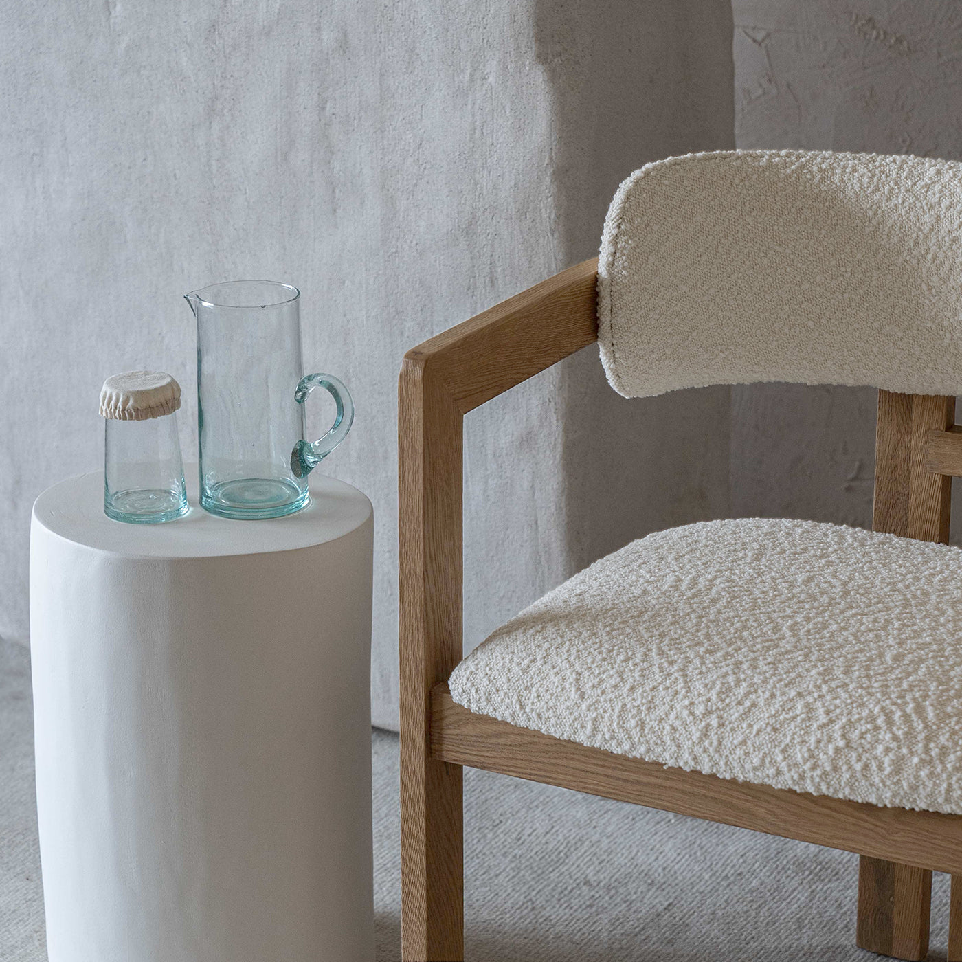 Caden Natural Solid Wood & Boucle Dining Chair