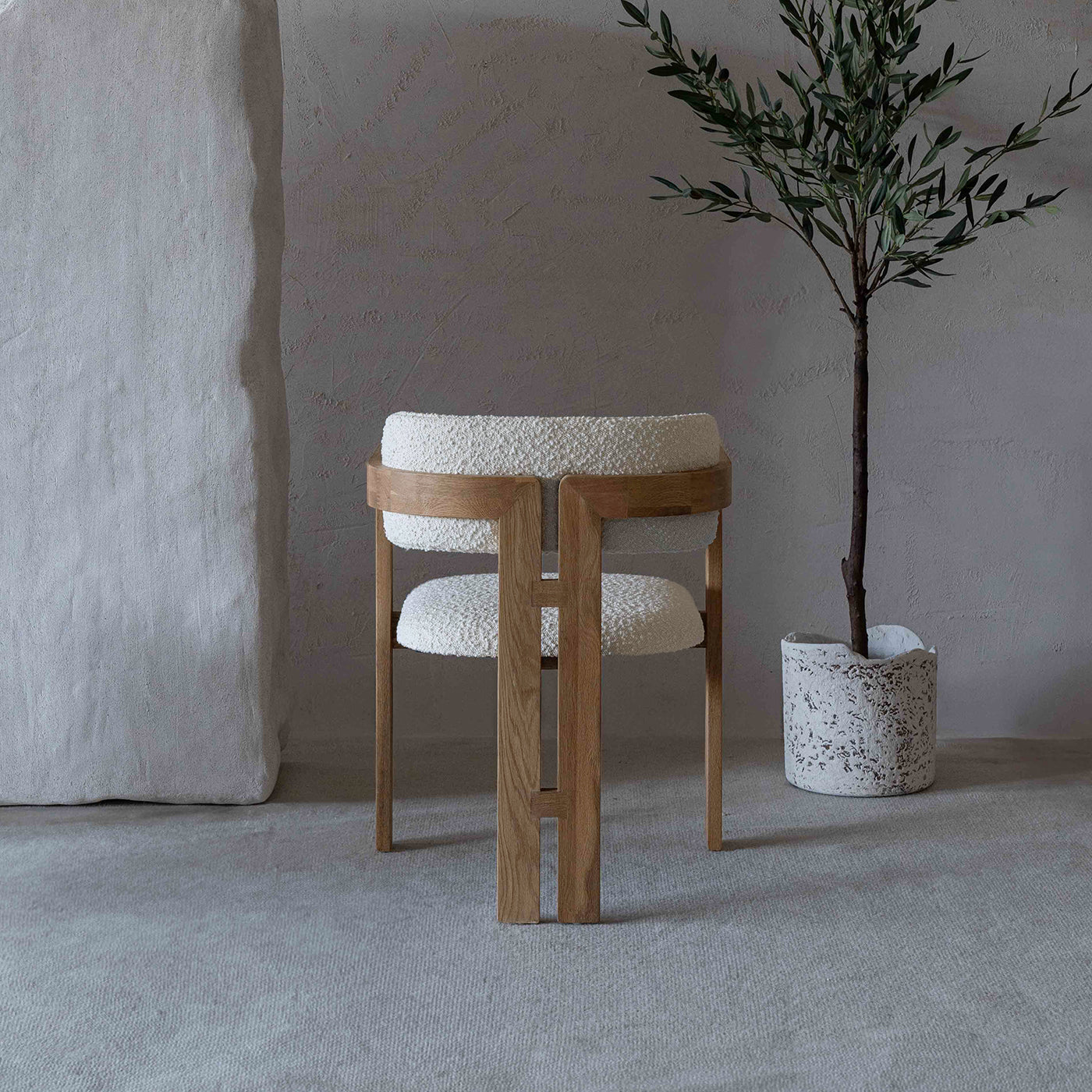Caden Natural Solid Wood & Boucle Dining Chair