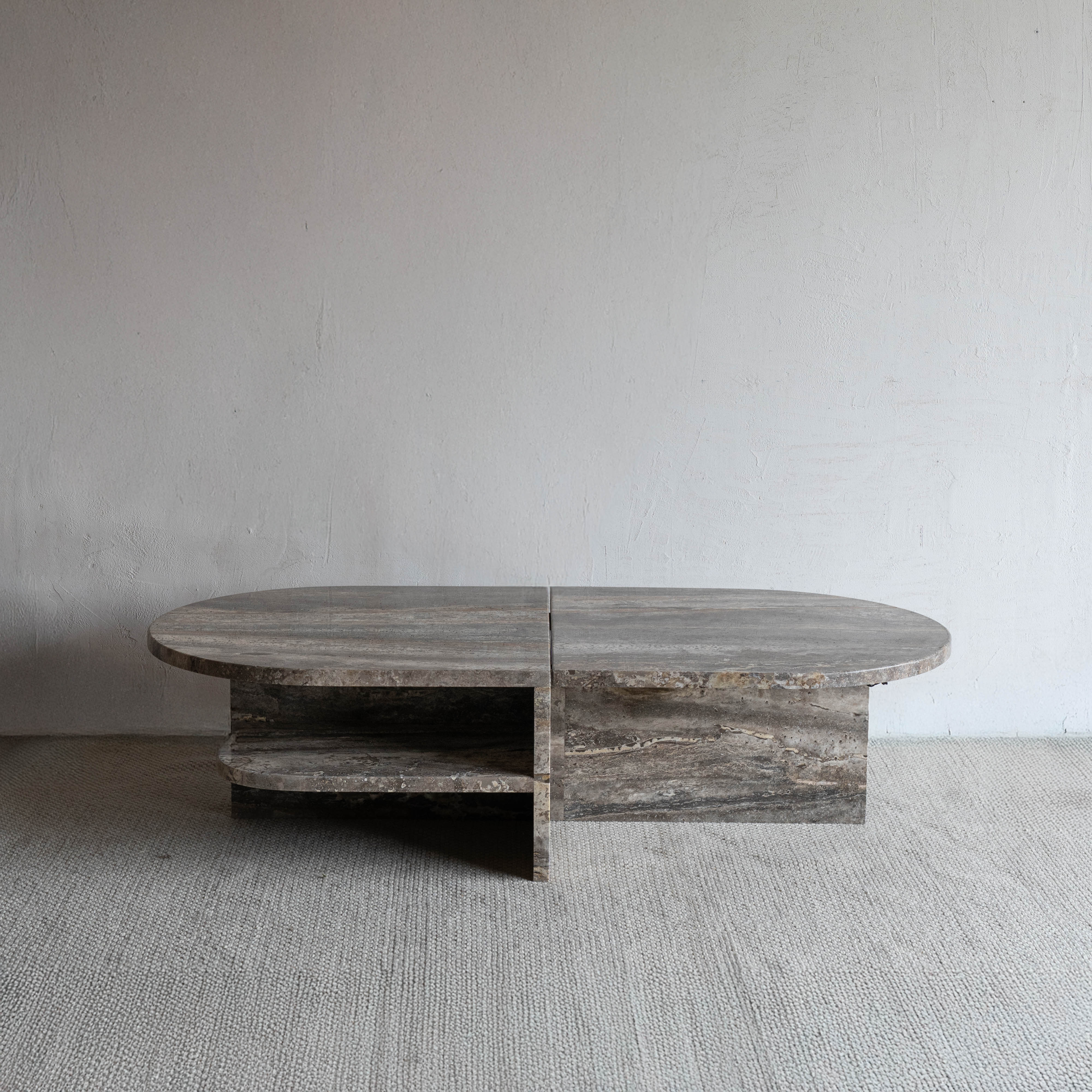 Caliza Oval Natural Marble Coffee Table With Shelf