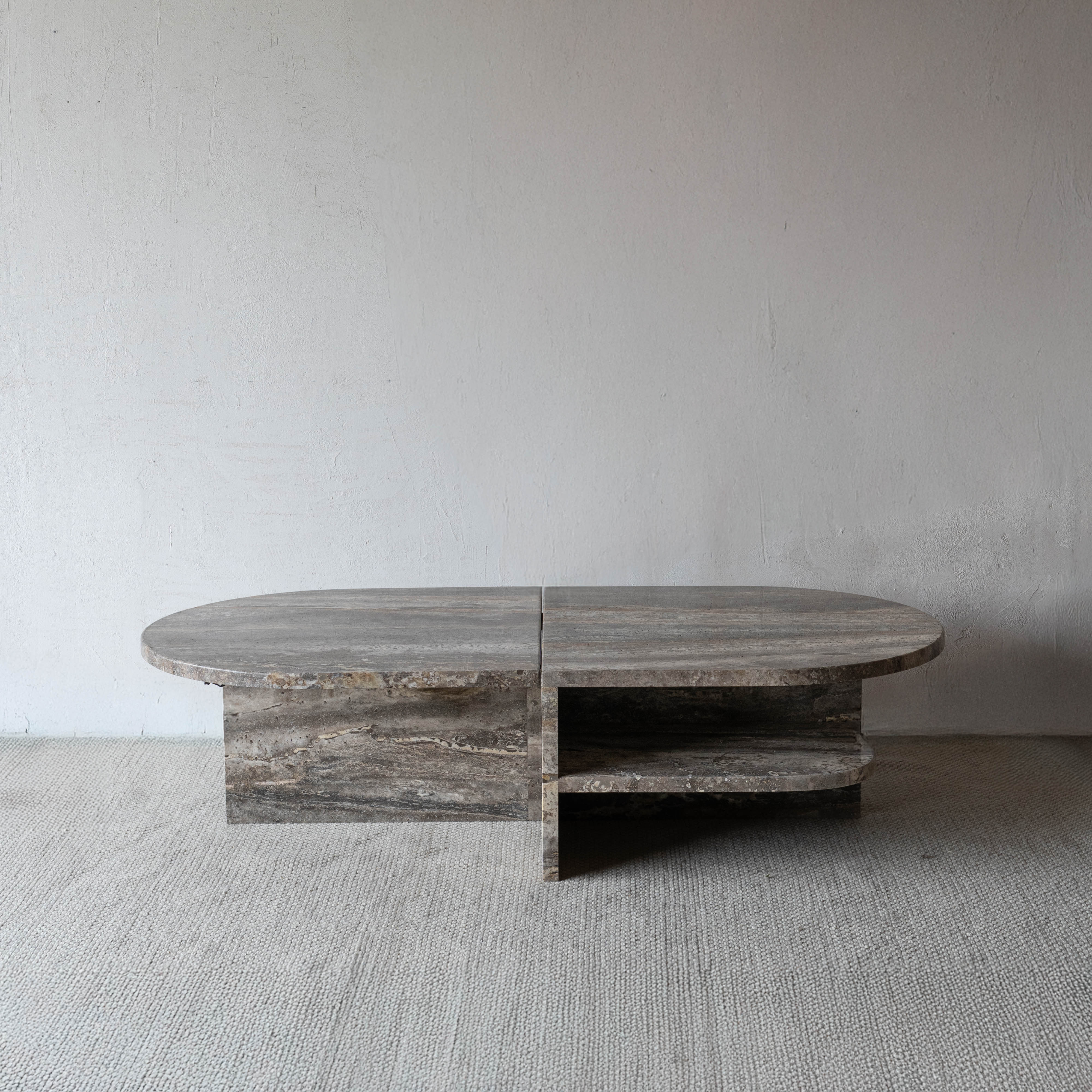 Caliza Oval Natural Marble Coffee Table With Shelf