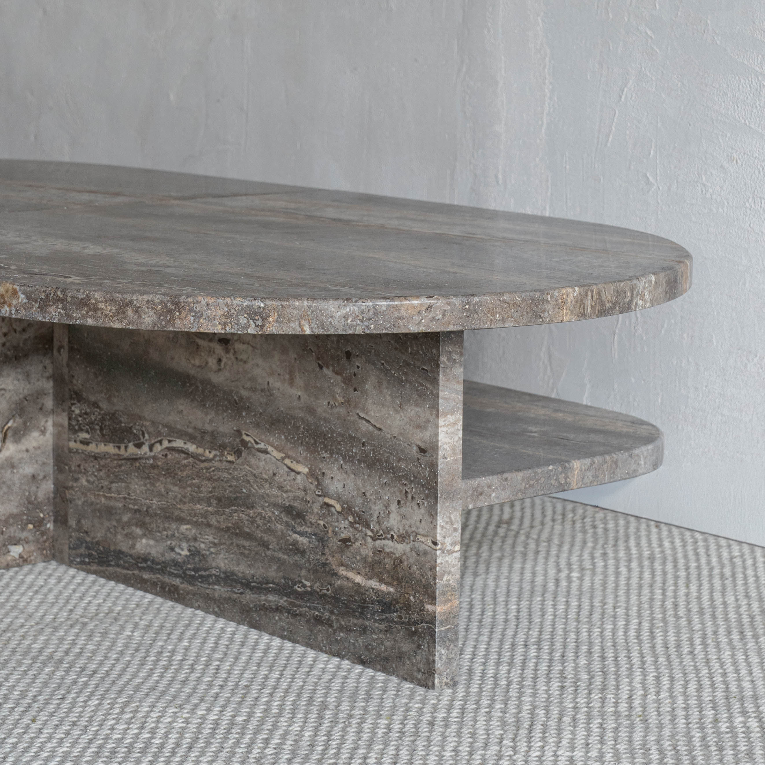 Caliza Oval Natural Marble Coffee Table With Shelf