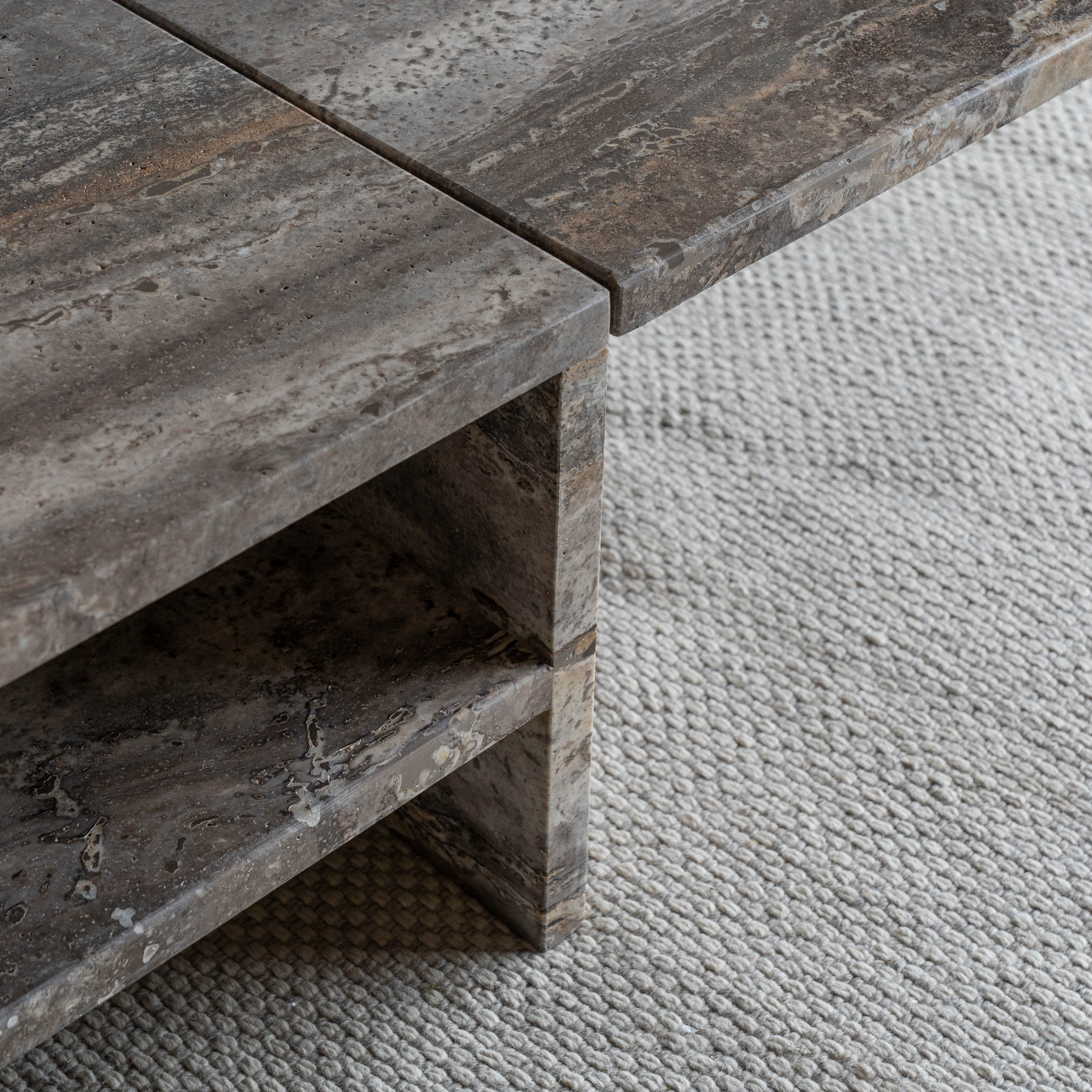 Caliza Oval Natural Marble Coffee Table With Shelf