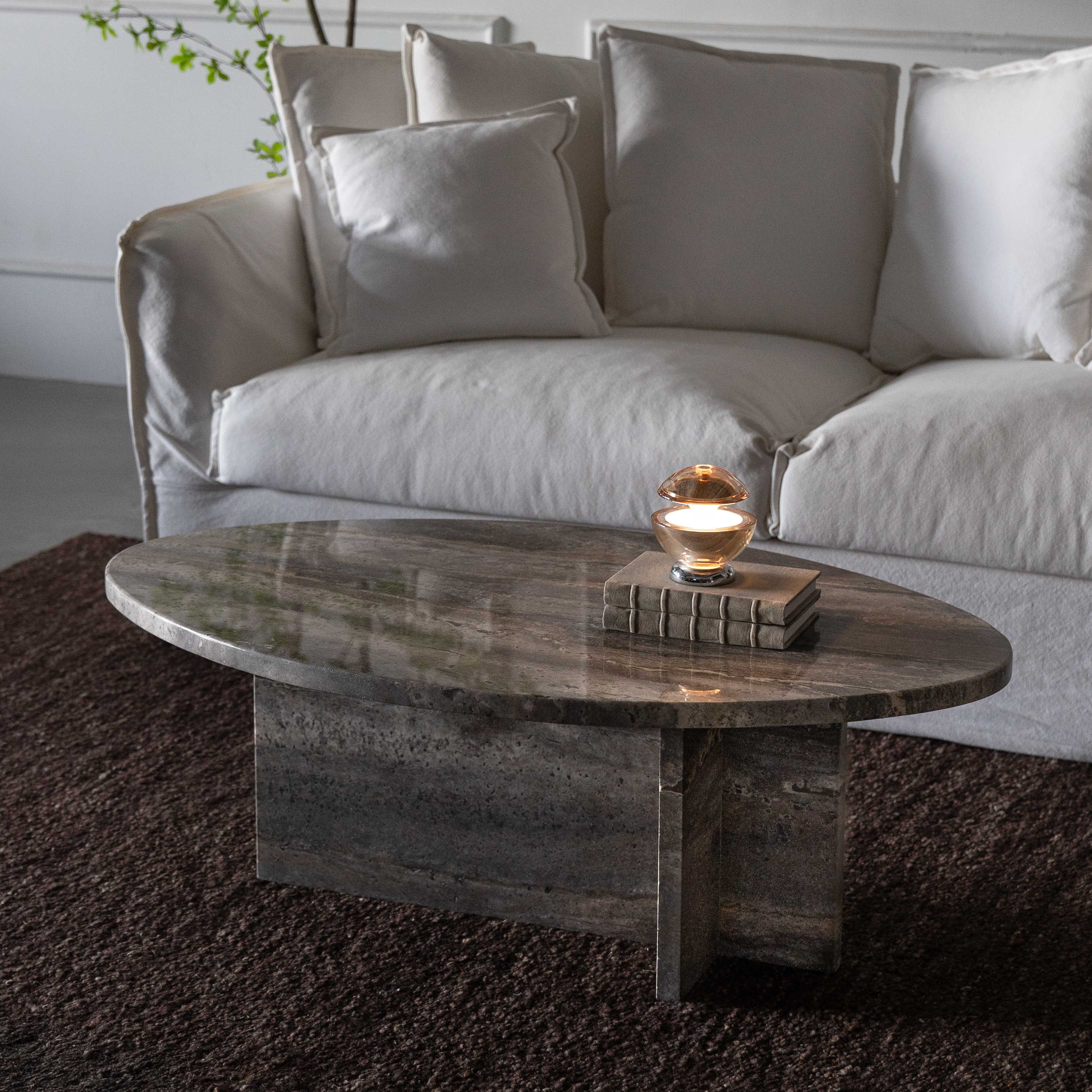 Caliza Natural Marble Oval Coffee Table
