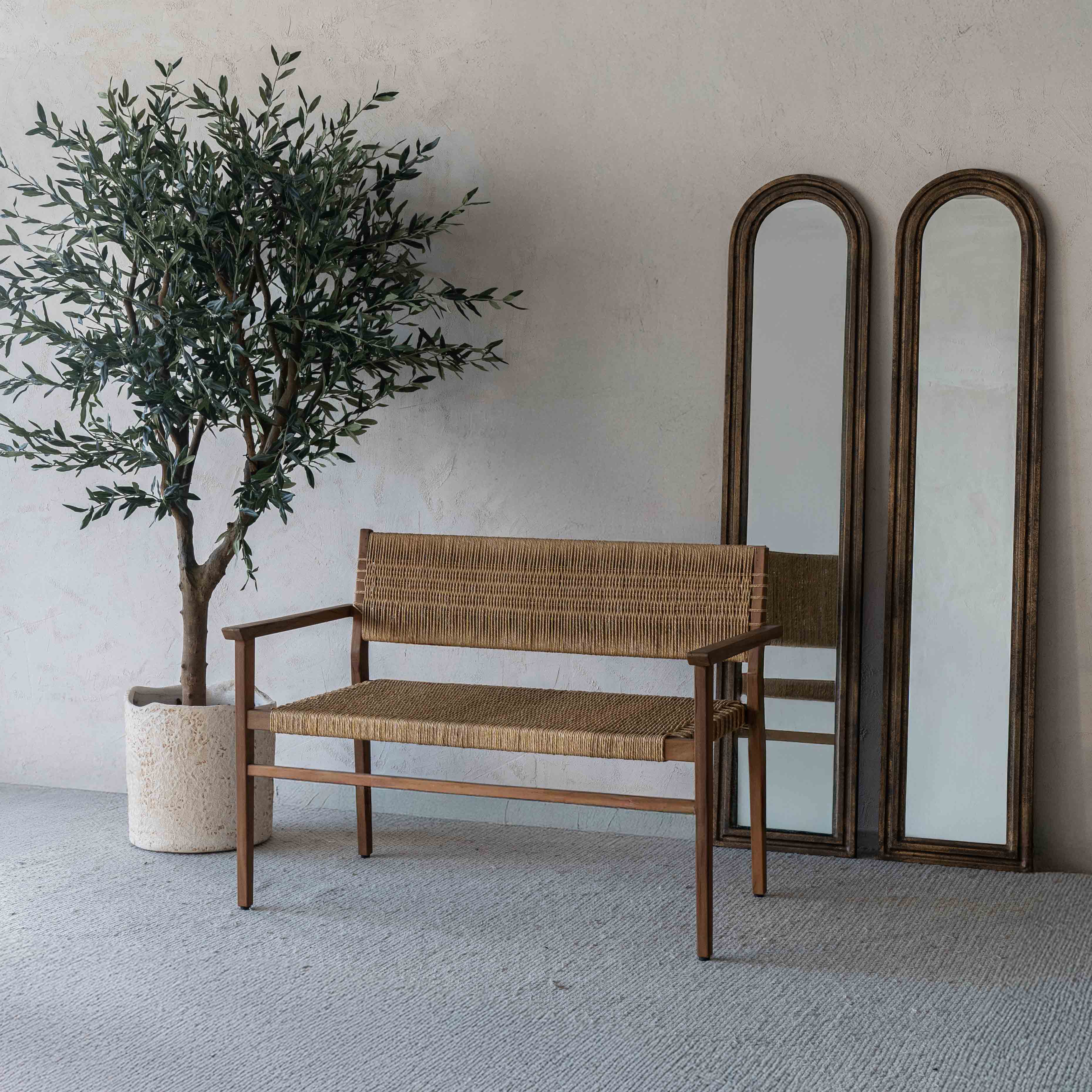 Celeste Wood & Rattan 2 Seater Sofa | Bench