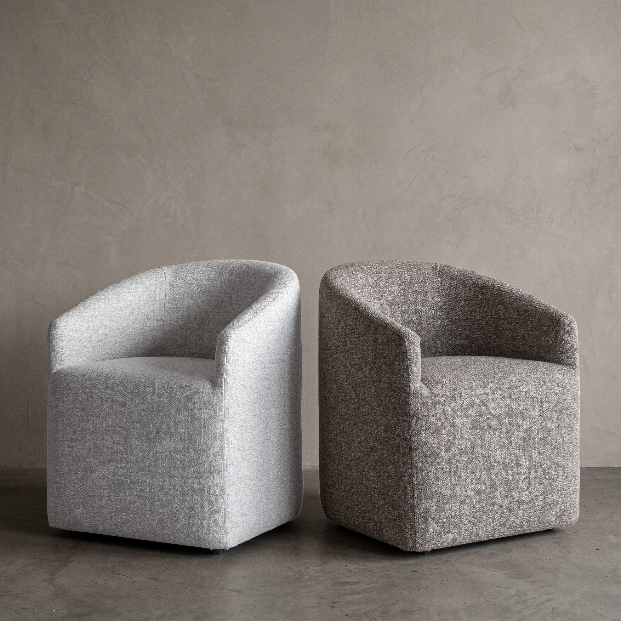 Galet Barrel Dining Armchair With Wheels - GREY