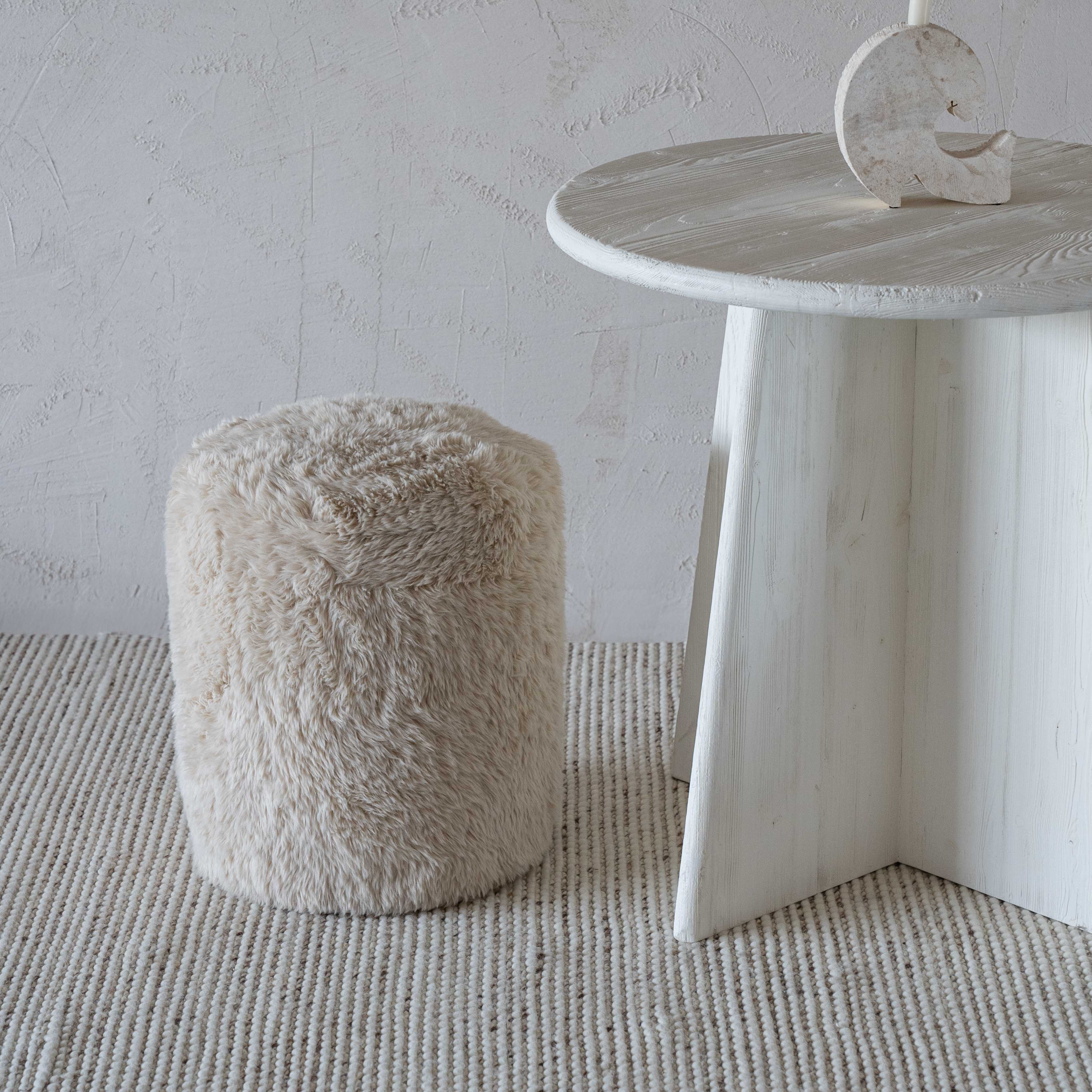 Chloe Round Stool | Pouf Ottoman - Beige - Pouf - WS Living - UAE Wood and steel Furnitures in Dubai