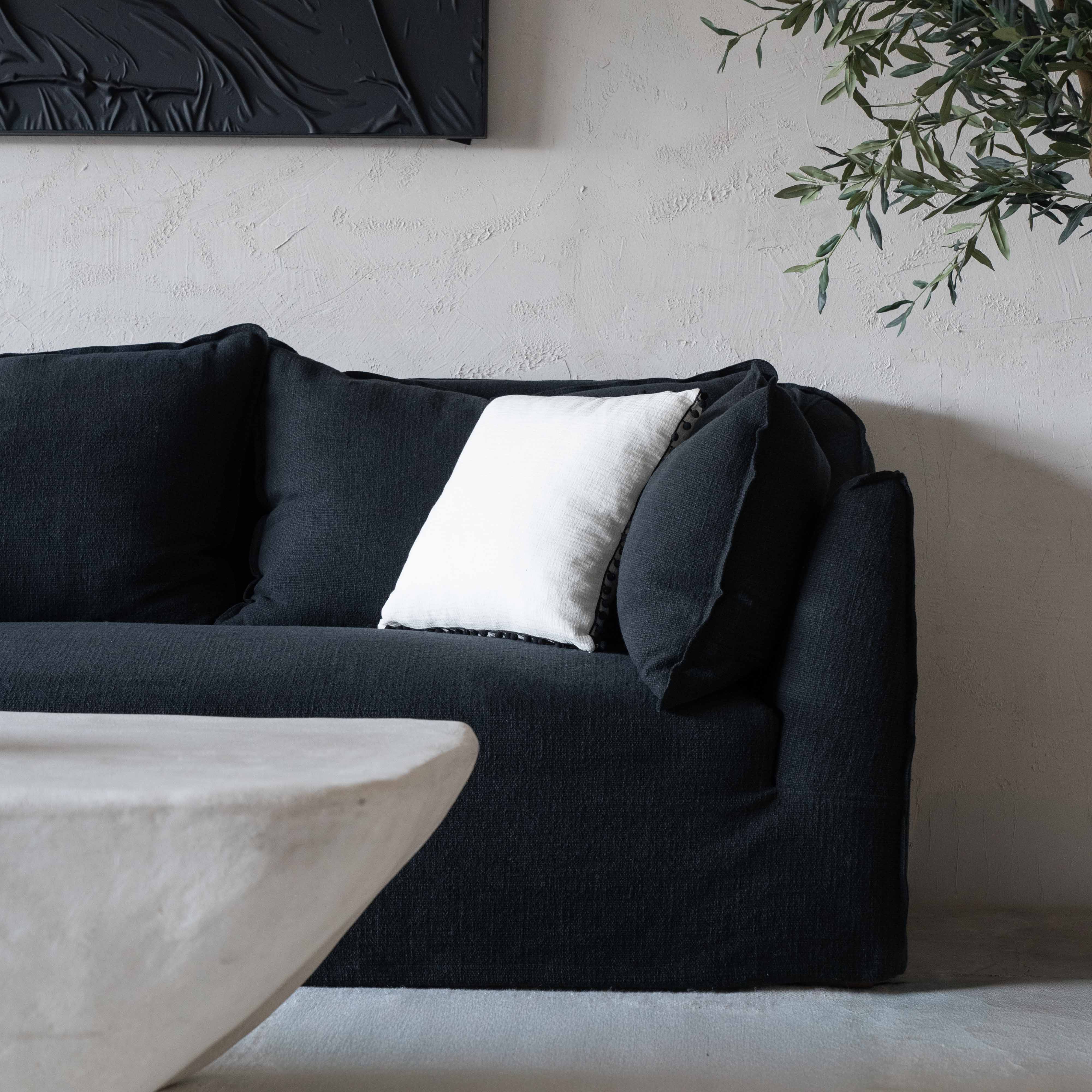 Clara Black Linen Modern 3 Seater Sofa