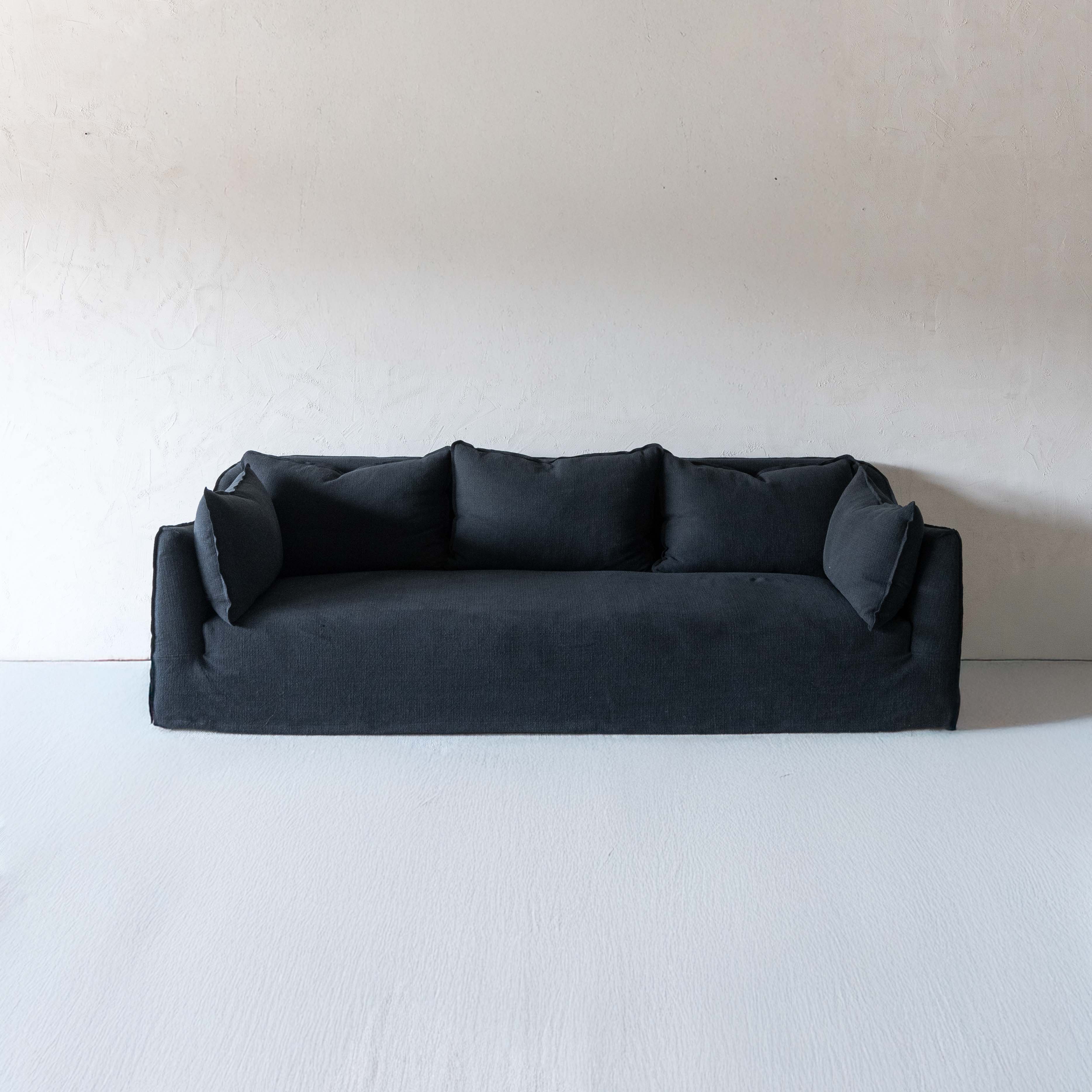 Clara Black Linen Modern 3 Seater Sofa