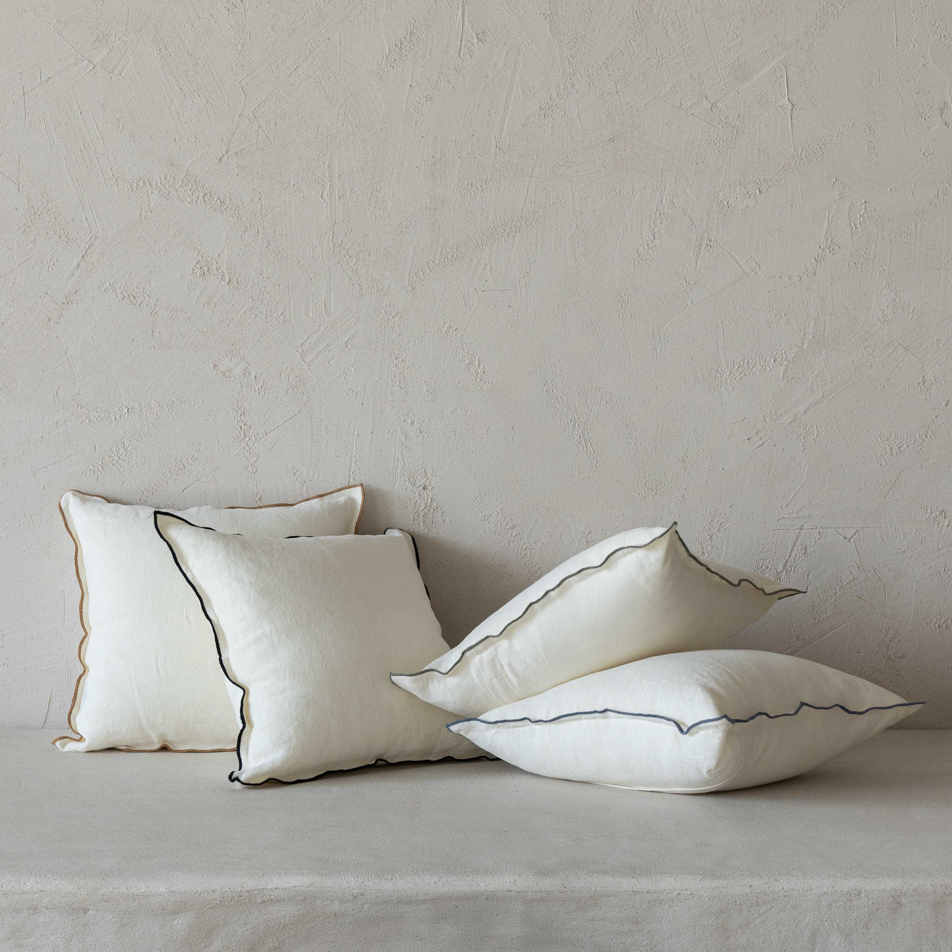 Serene Stitch Blue Overlock White Cushion Cover 45x45cm