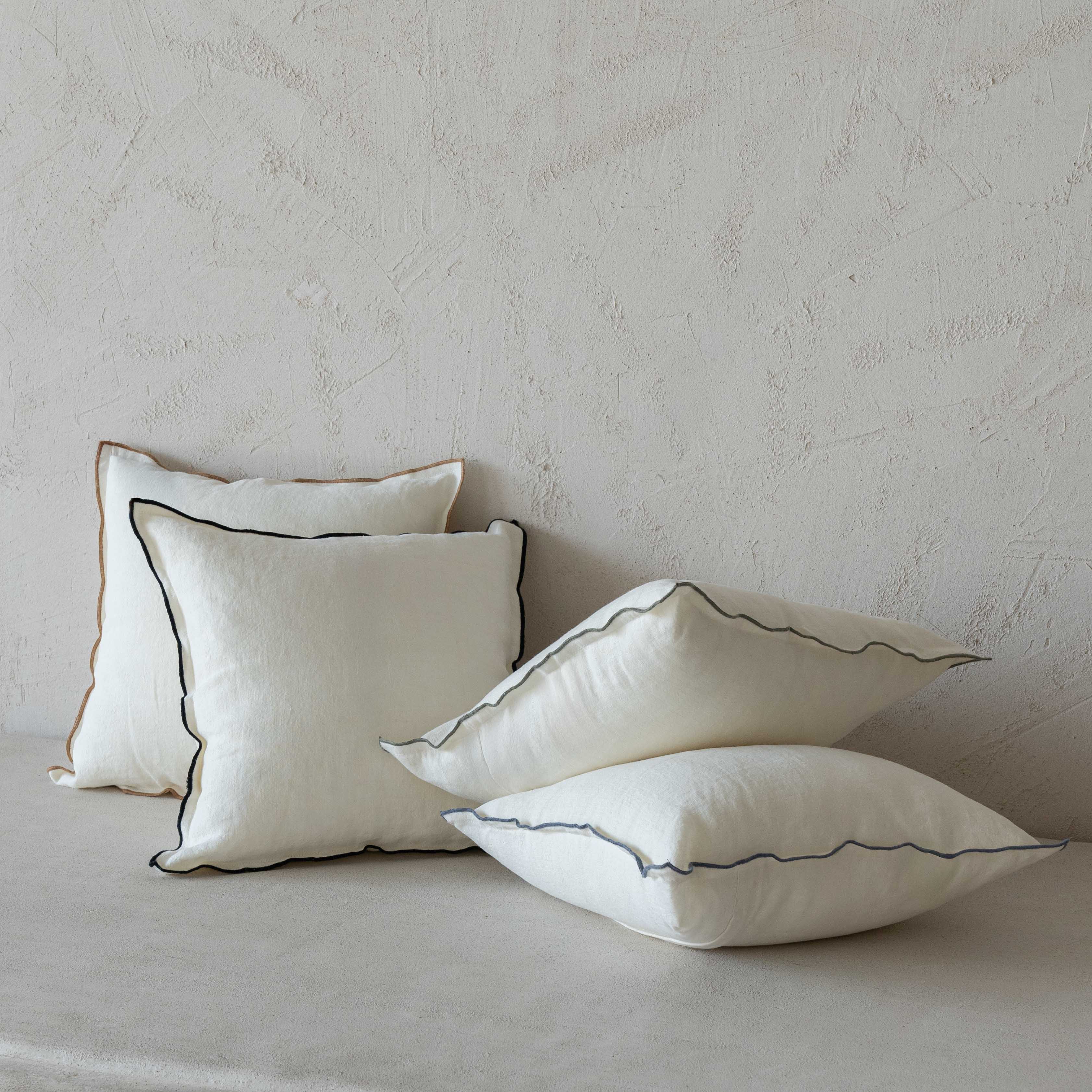 Golden Edge Overlock White Cushion Cover 45x45cm