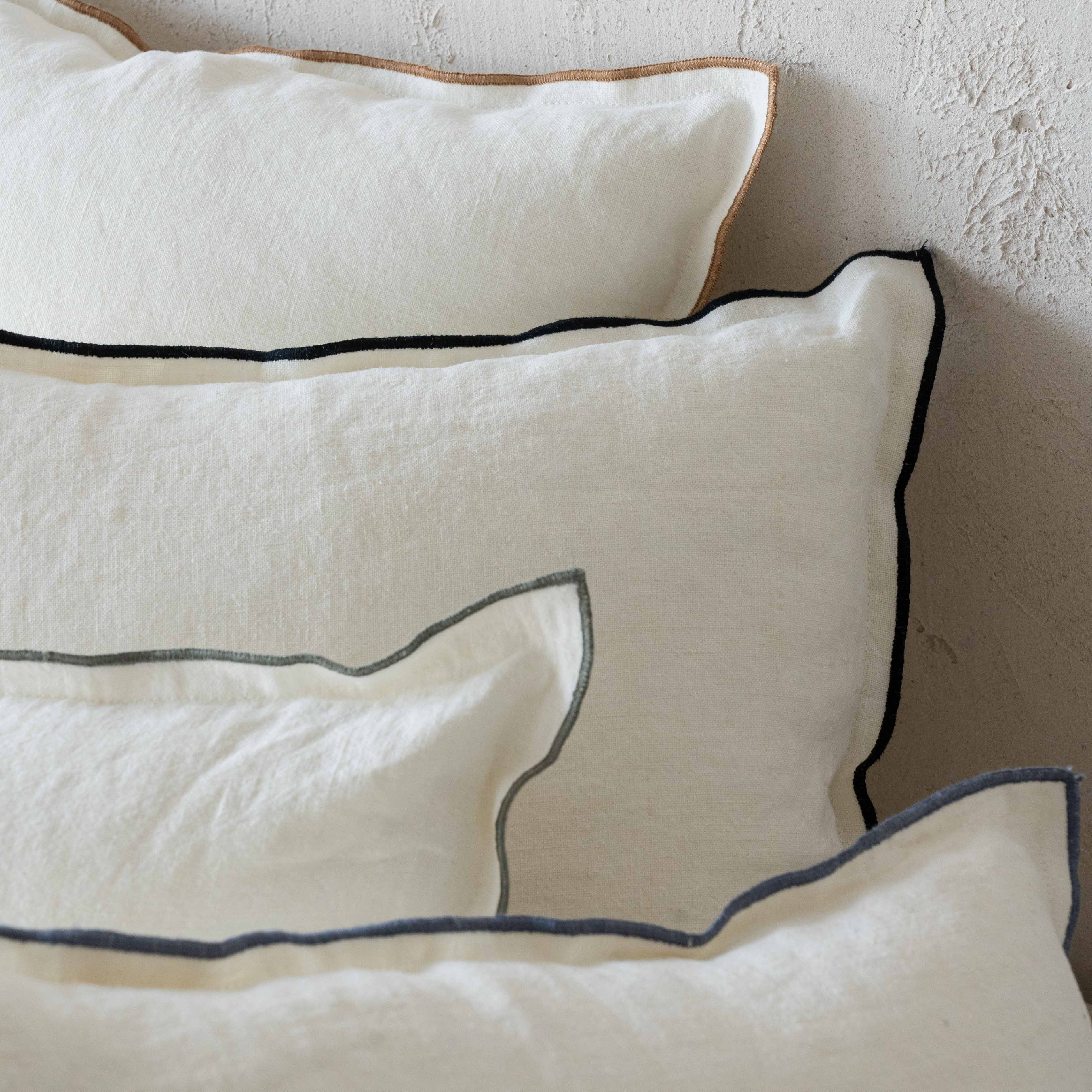 Serene Stitch Blue Overlock White Cushion Cover 45x45cm