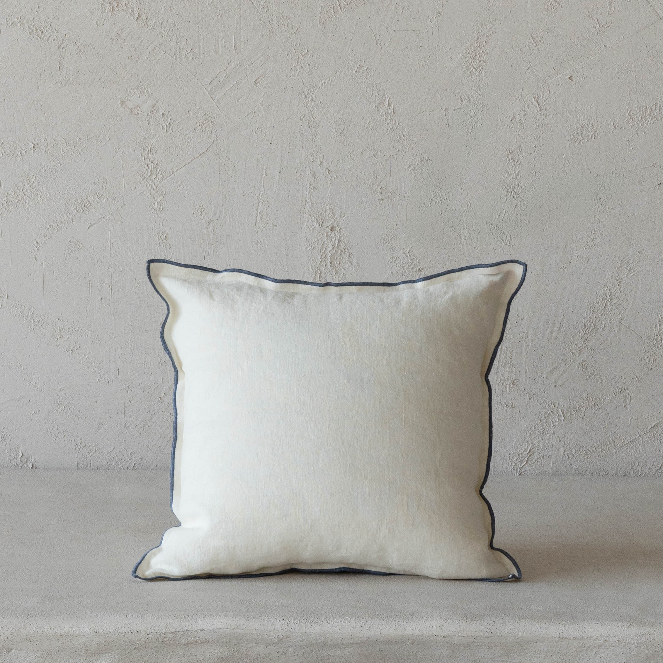 Serene Stitch Blue Overlock White Cushion Cover 45x45cm