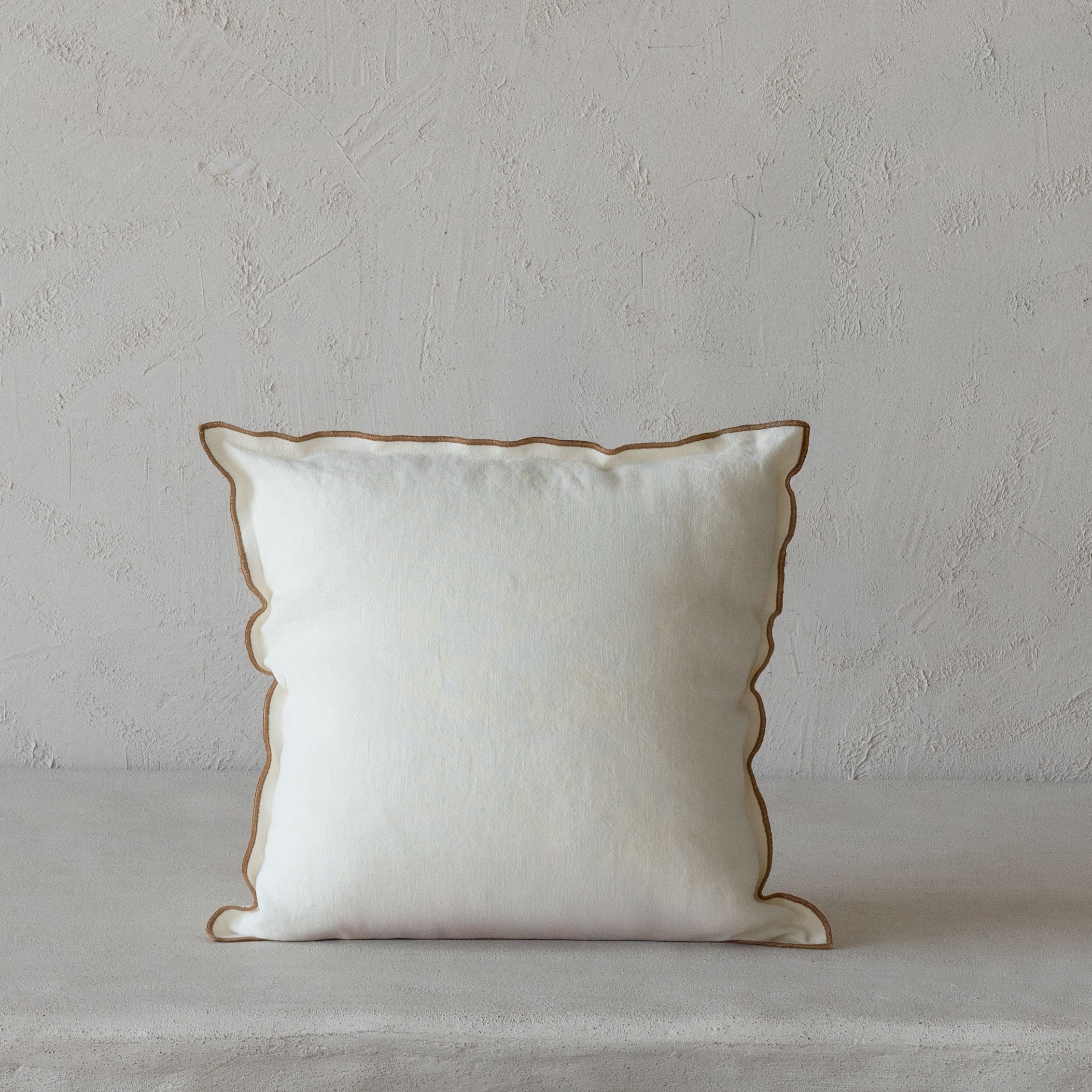 Golden Edge Overlock White Cushion Cover 45x45cm