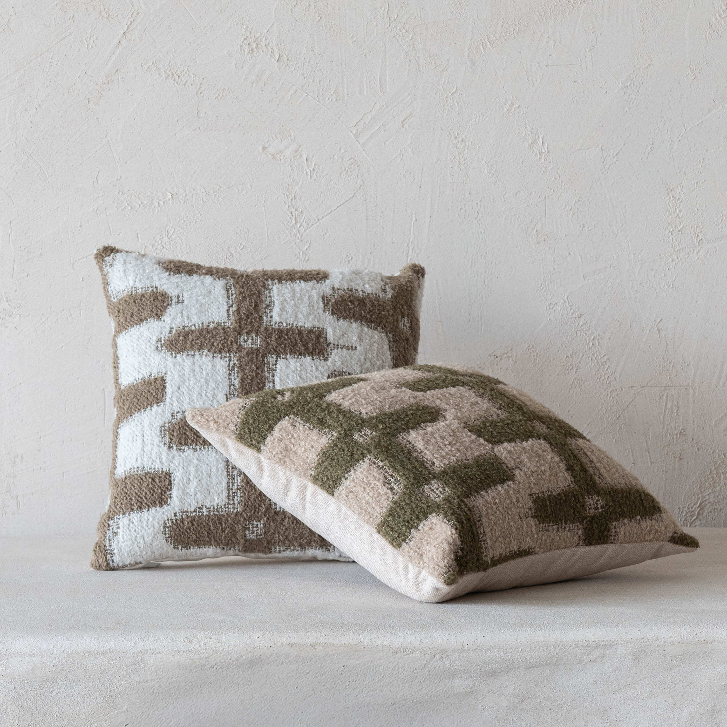 Olive Grove Geometric Cushion Cover - Olive Green & White - Cushion Covers - WS Living Furniture Home Furniture Stores in Dubai