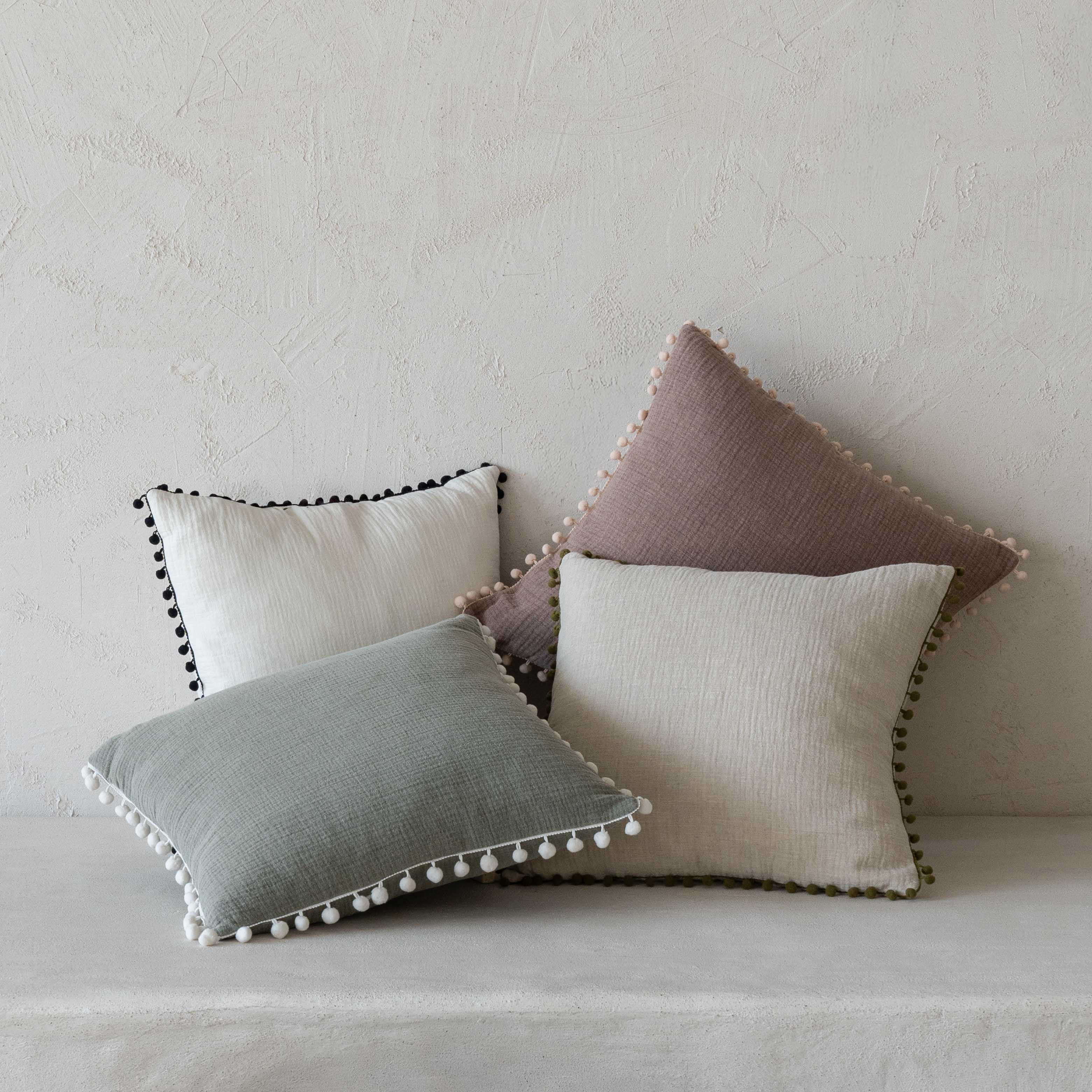 Blush Tassel Linen White Cushion Cover45x45cm