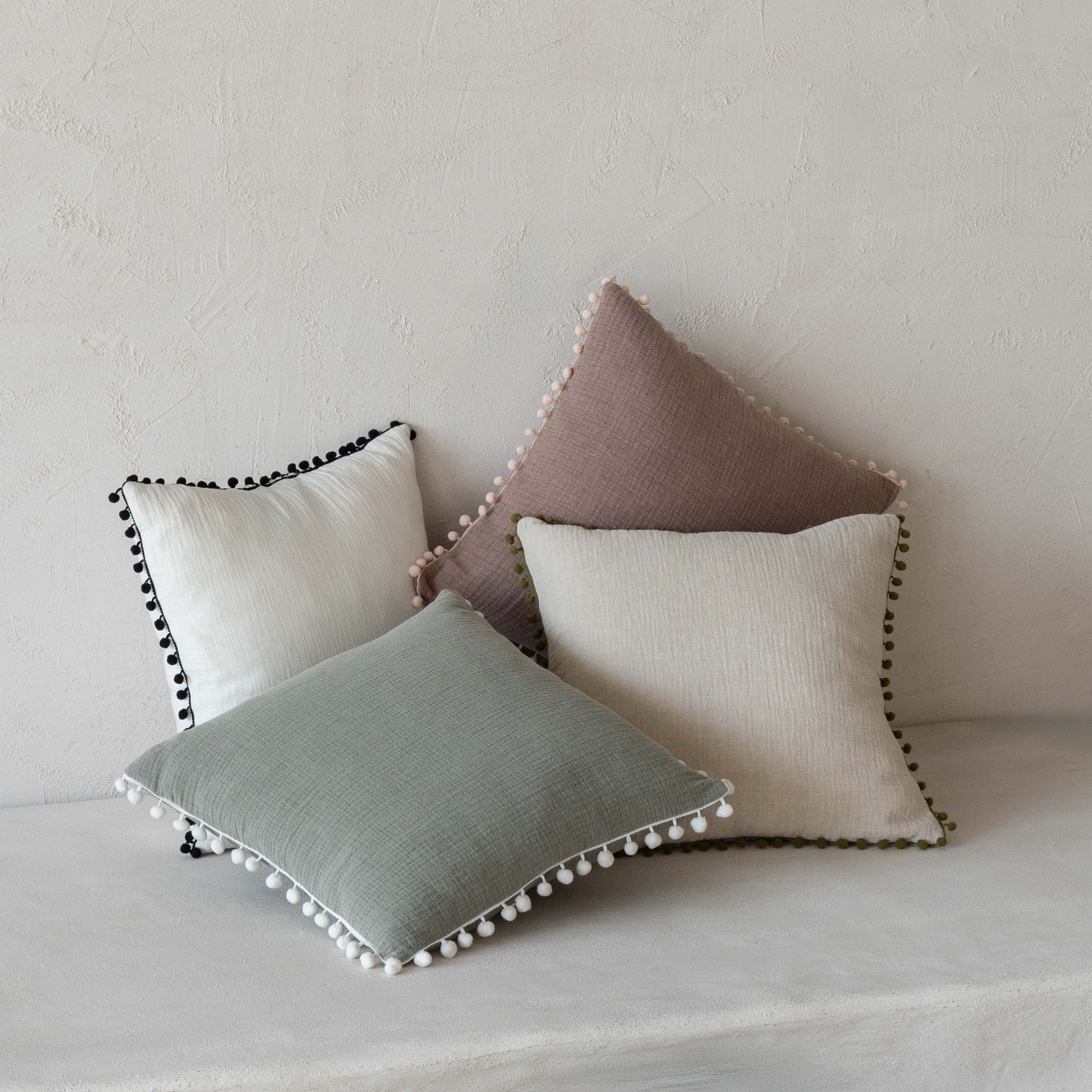 Blush Tassel Linen White Cushion Cover45x45cm