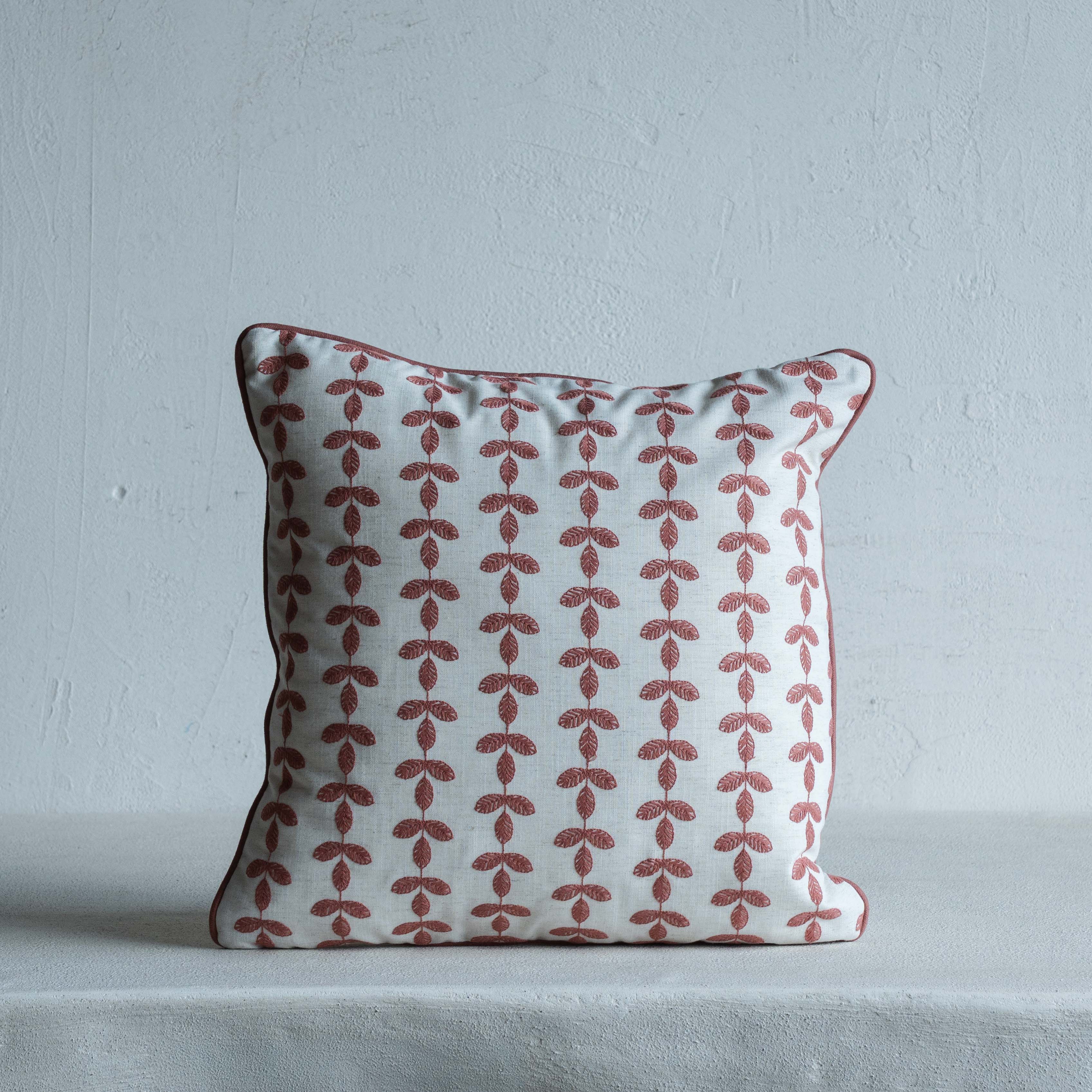 Bel Embroidered Leaf Vine Cushion Cover - ROSE