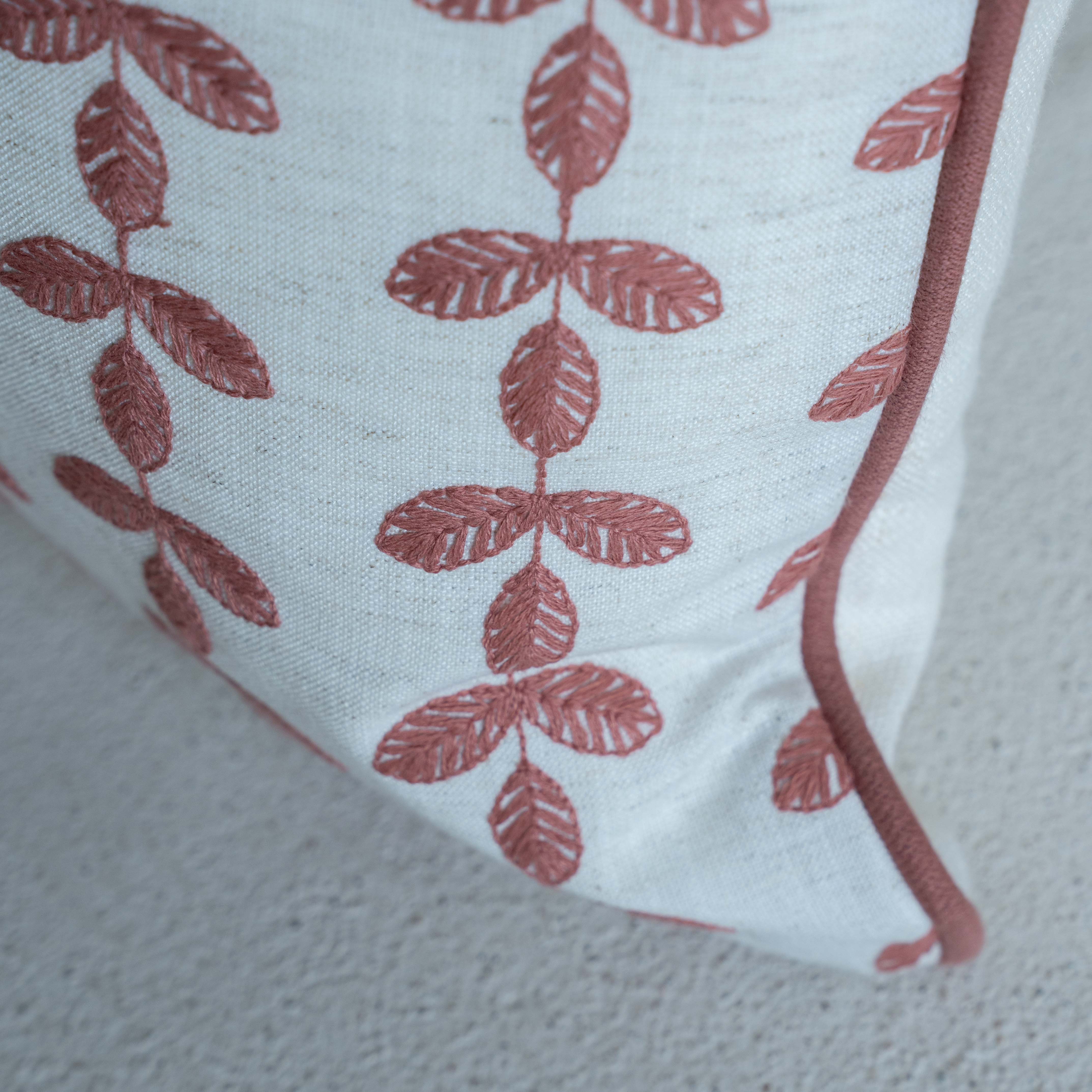 Bel Embroidered Leaf Vine Cushion Cover - ROSE