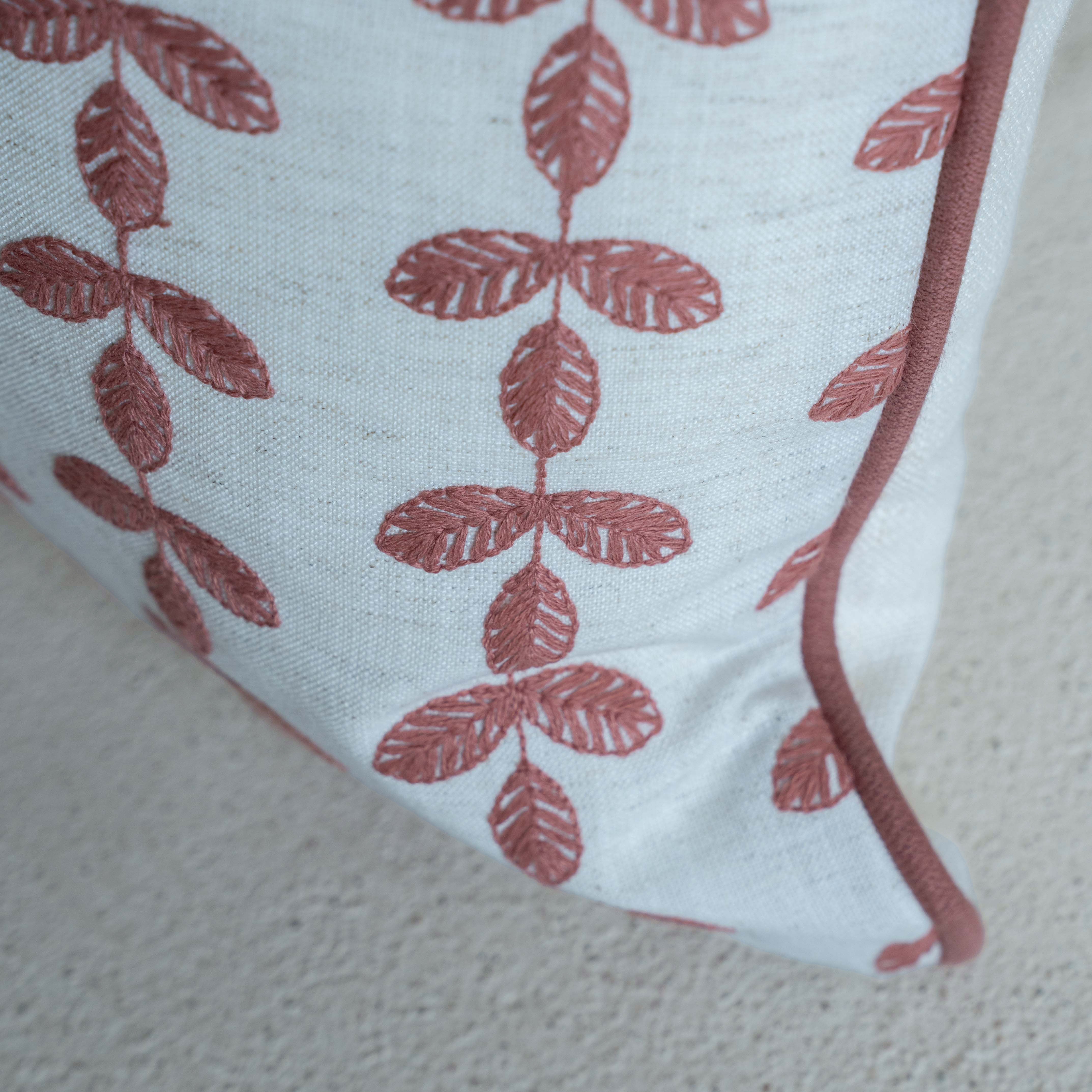 Bel Embroidered Leaf Vine Cushion Cover - ROSE