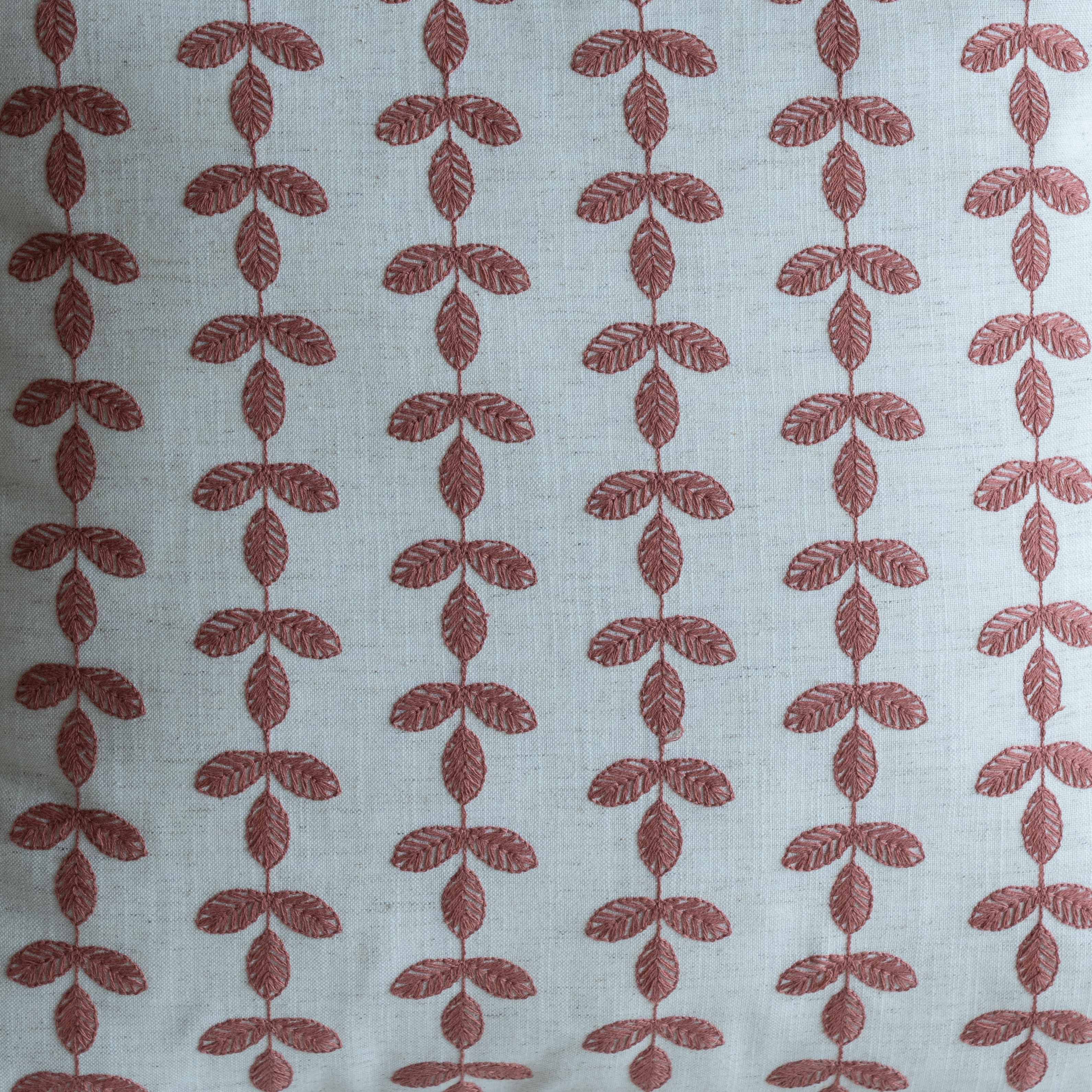 Bel Embroidered Leaf Vine Cushion Cover - ROSE