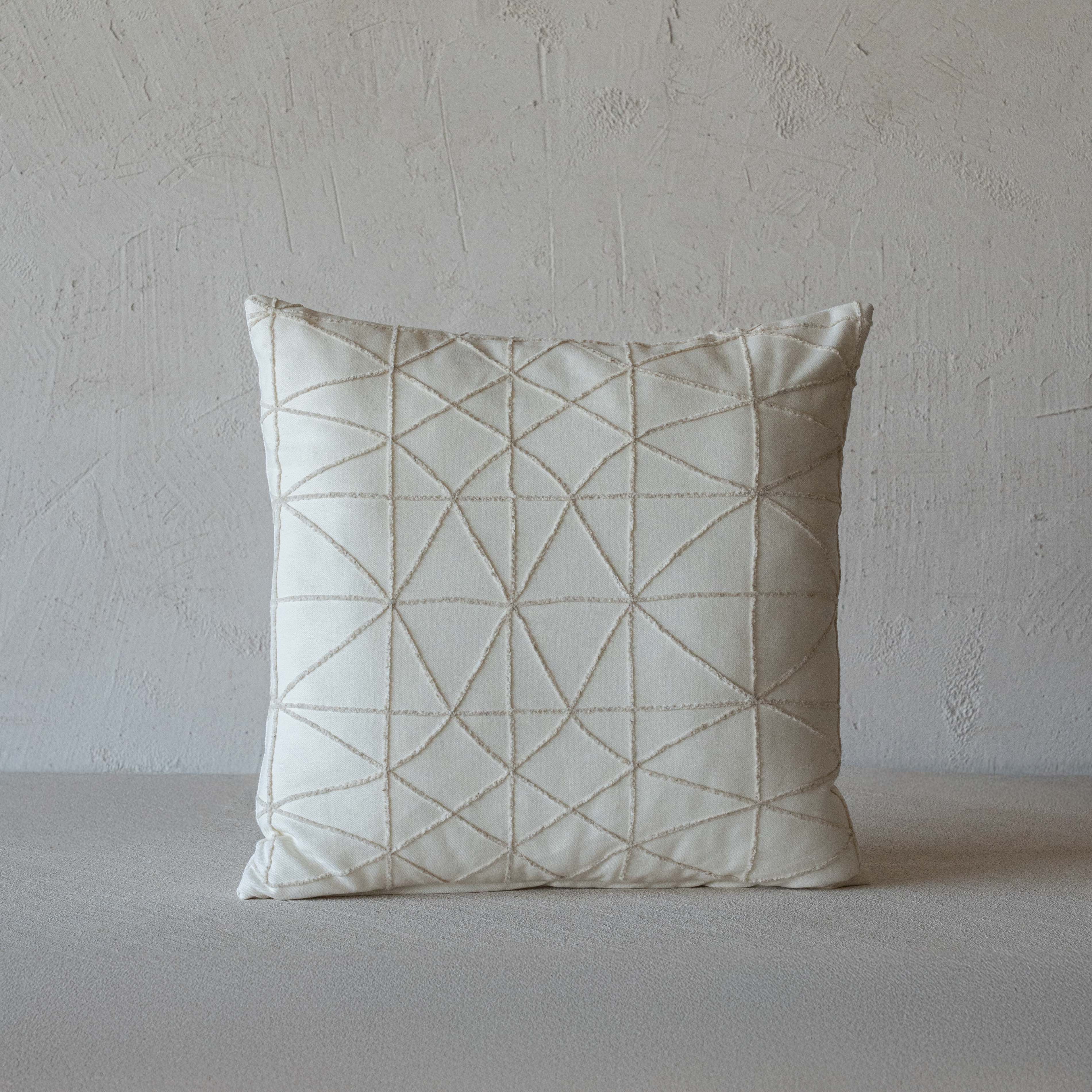 Tan Hexagonal Embroidery Cushion Cover - CREAM