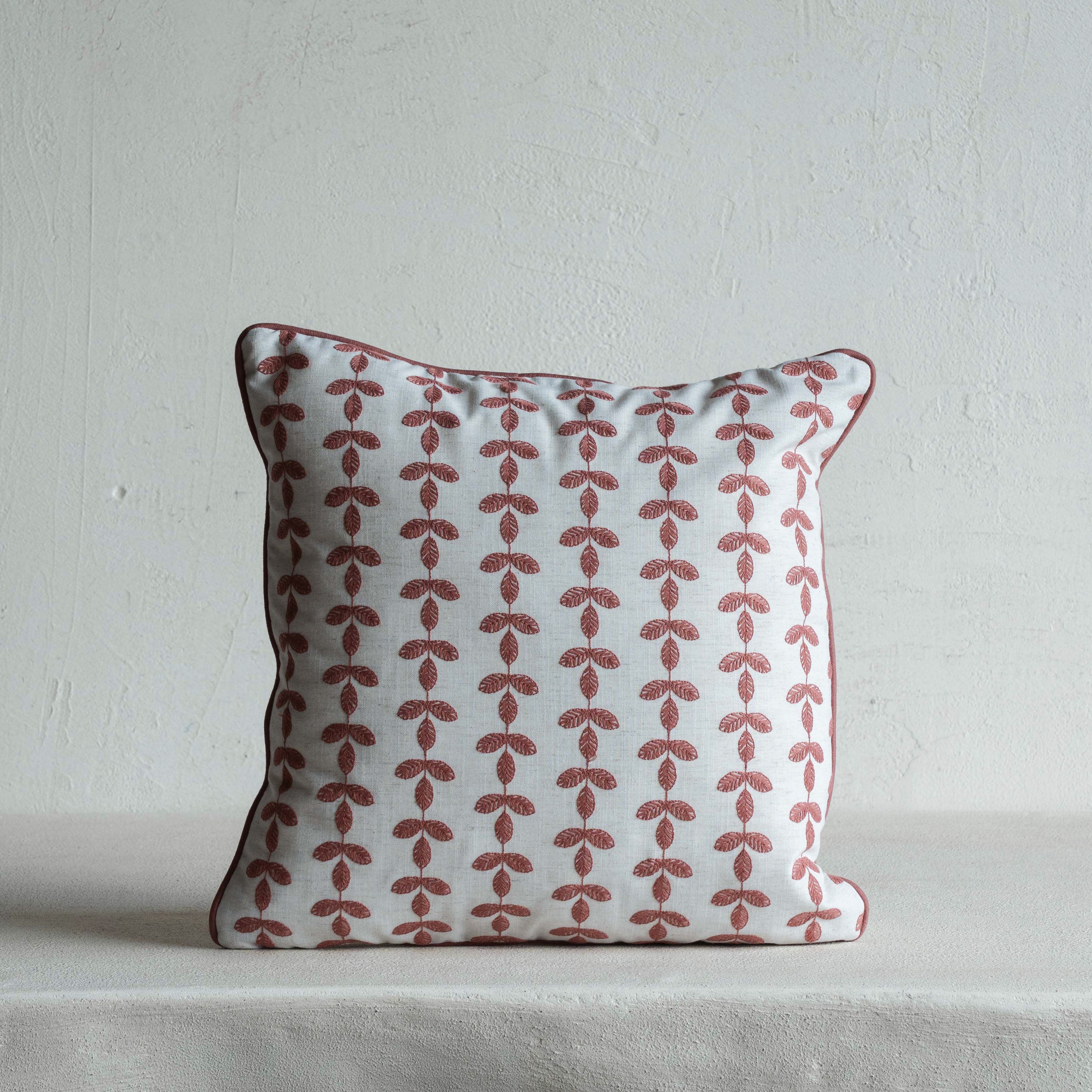 Bel Embroidered Leaf Vine Cushion Cover - ROSE
