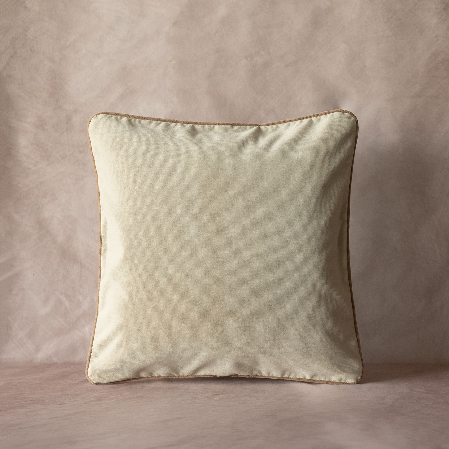 Oatmeal Velvet Cushion Cover with Blush Piping