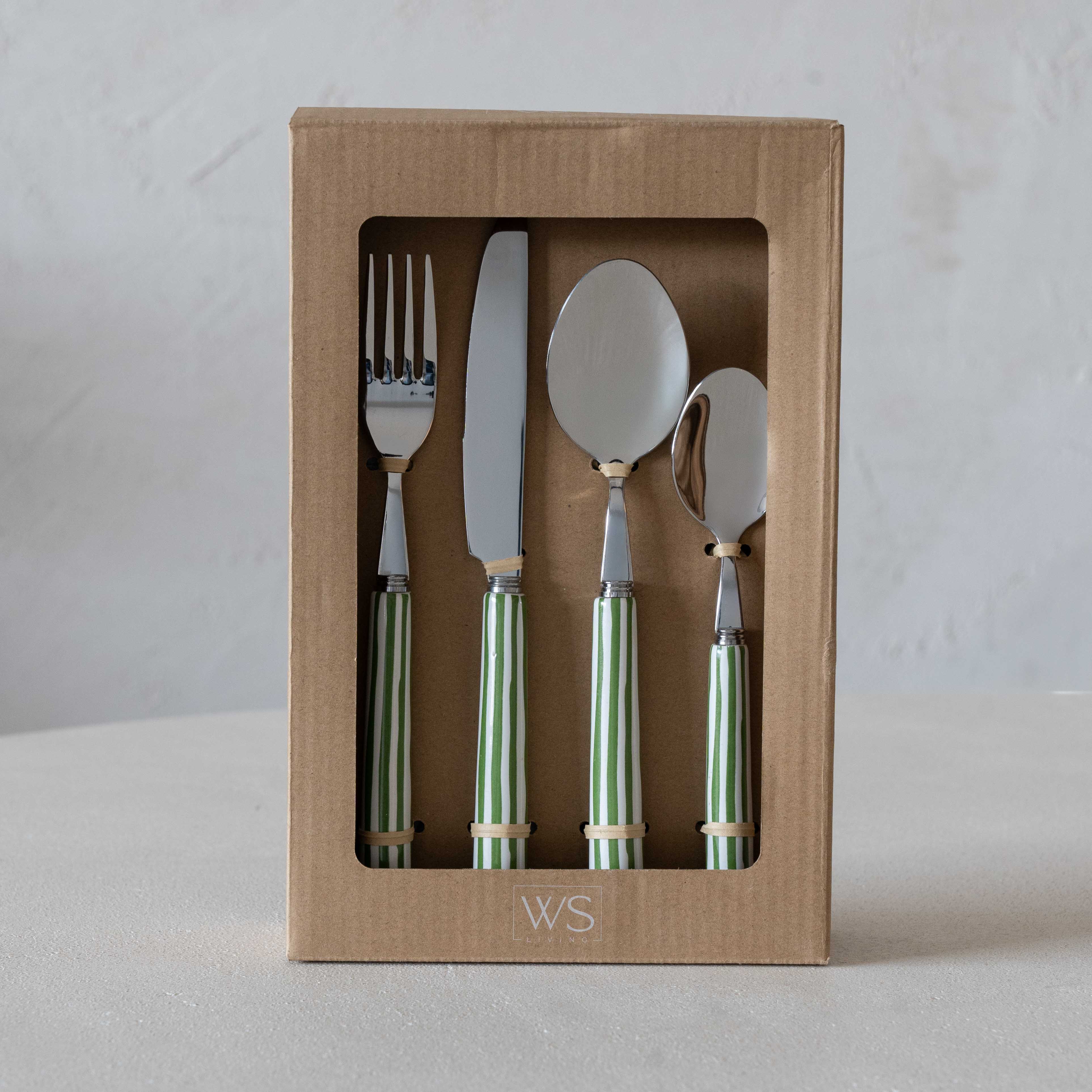 Modern Cutlery Set Of 4 Persons 16 pcs - Ceramic Handle | Sliver - Green - Cutlery Set - WS Living - UAE Modern Home Furniture Stores in Dubai