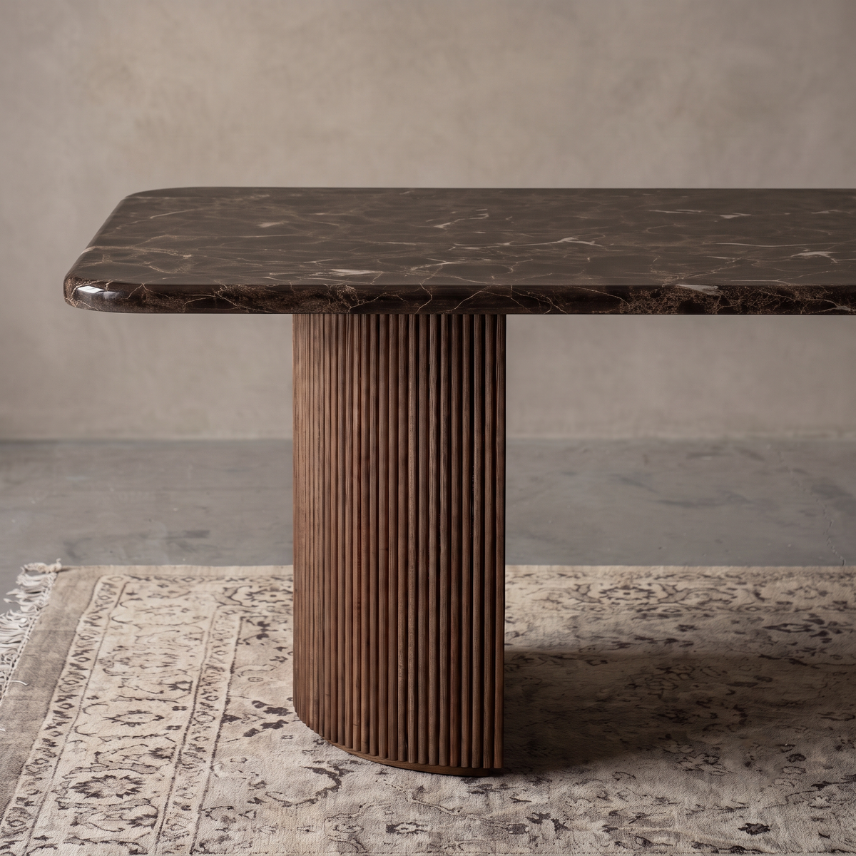 Infiniti Dark Emprador Fluted Base Walnut Dining Table