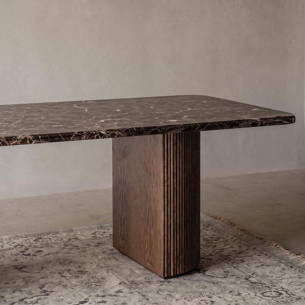 Infiniti Dark Emprador Fluted Base Walnut Dining Table