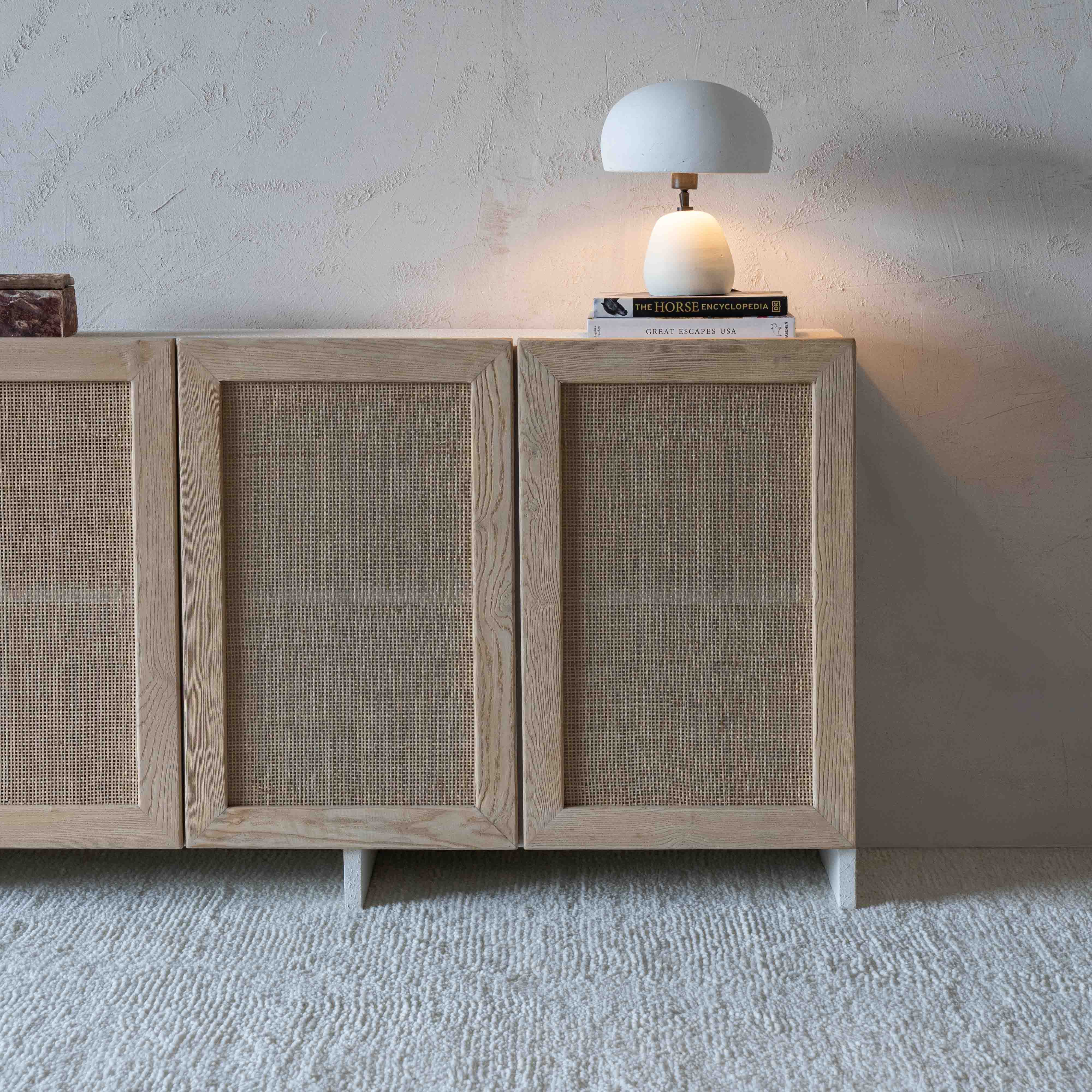 Dallas Solid Oak Wood Rattan Cabinet | Dressing Table - Cabinets - WS Living - UAE Wood and steel Furnitures in Dubai