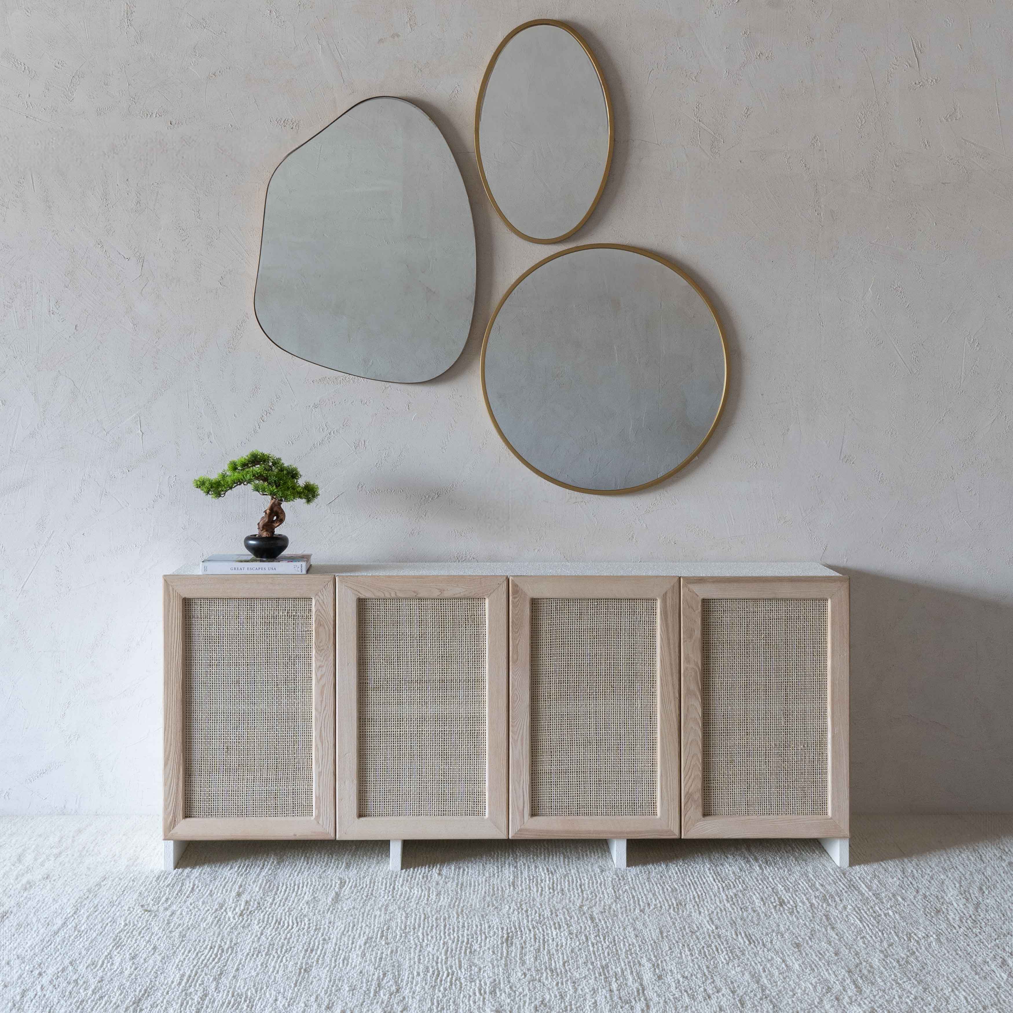 Dallas Solid Oak Wood Rattan Sideboard | Buffet Table - Sideboard - WS Living - UAE Wood and steel Furnitures Stores in Dubai