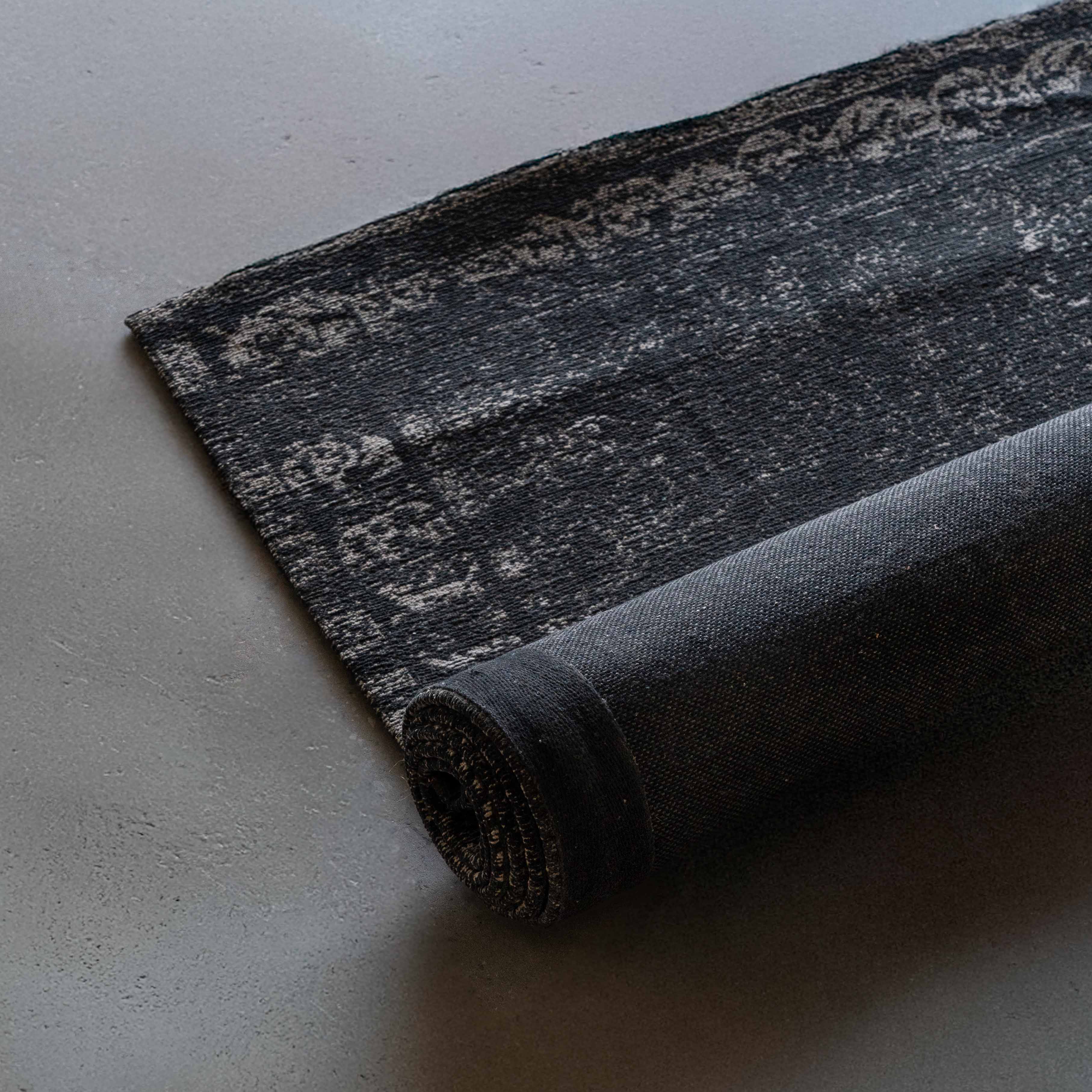 Divine Black Vintage Style Cotton Woven Runner Rug ( 70x200cm )