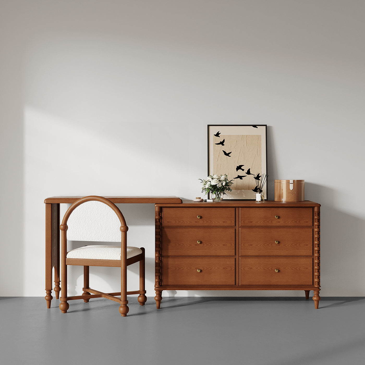 Mid Century Solid Wood Classic Style Dressing Table & Office Table With Chair ( Pre Order 60 Days Delivery )