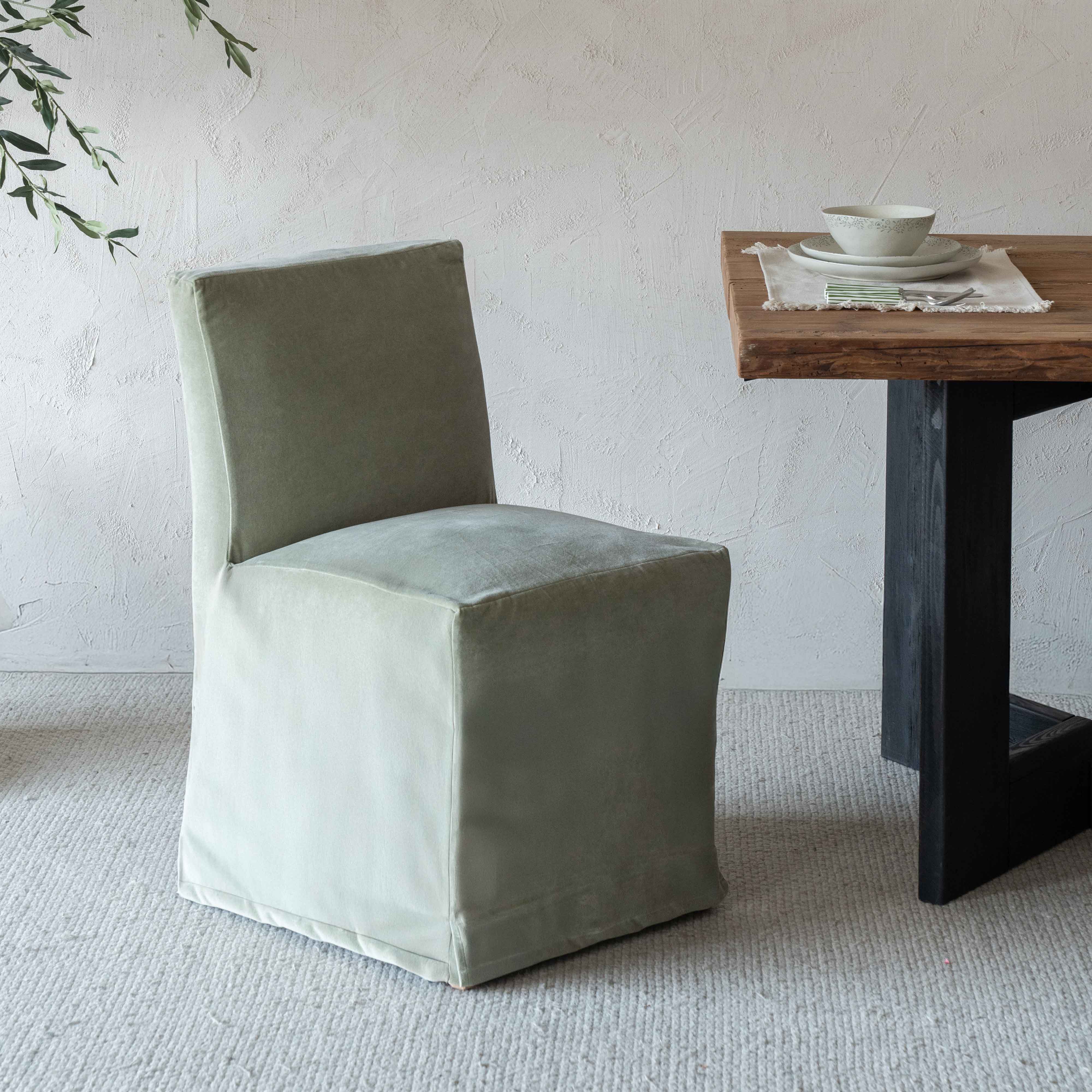 Emily Classic Velvet & Wood Dining Chair - Light Green